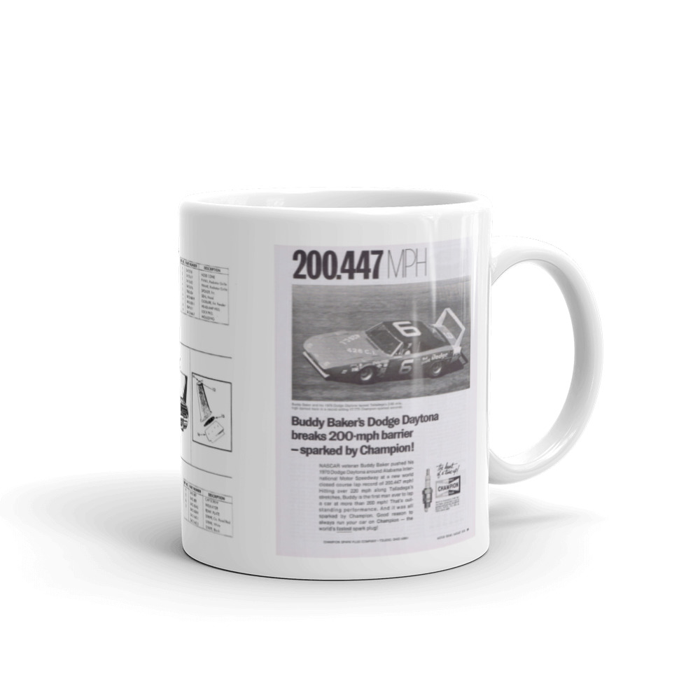 69 Daytona Buddy Baker Champion Coffee Mug 200 MPH 426 Hemi Parts Diagram Dodge