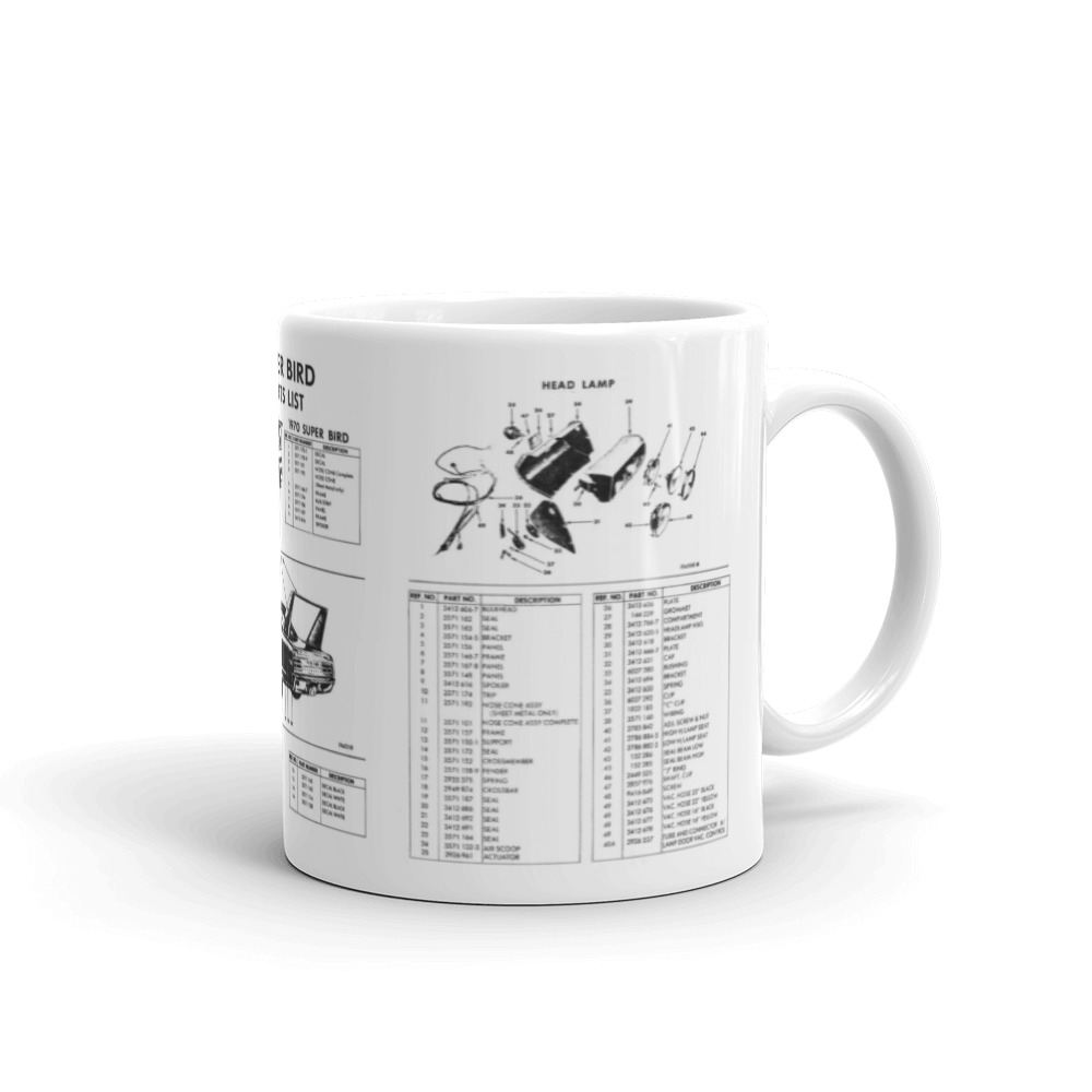 1970 Plymouth Superbird Parts Diagrams Coffee Mug 426 Hemi 440+6 Mopar 440 + 6