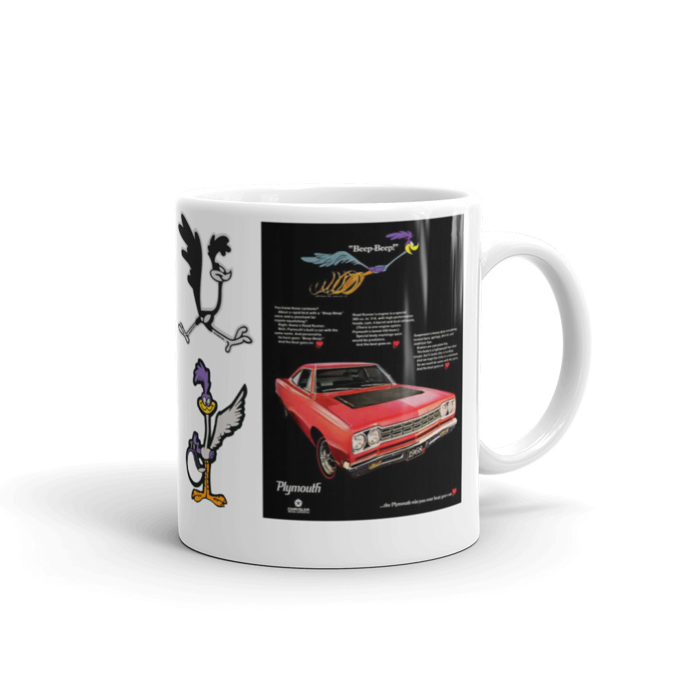 68 Roadrunner Magazine Ads Coffee Mug 383 4 Speed 426 Hemi Plymouth Bang 4 Buck