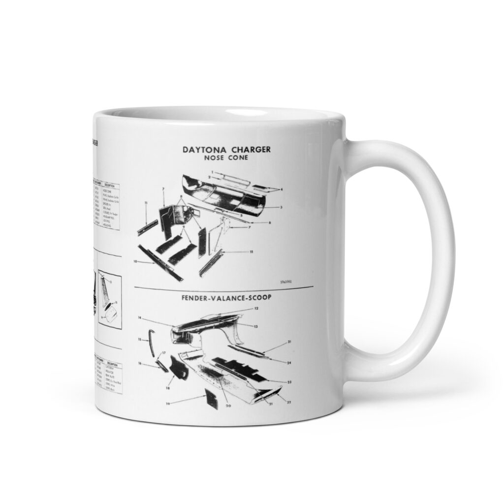 Mopar 1969 Dodge Charger Daytona Factory Parts Diagrams Mug 426 Hemi 440 4 Speed