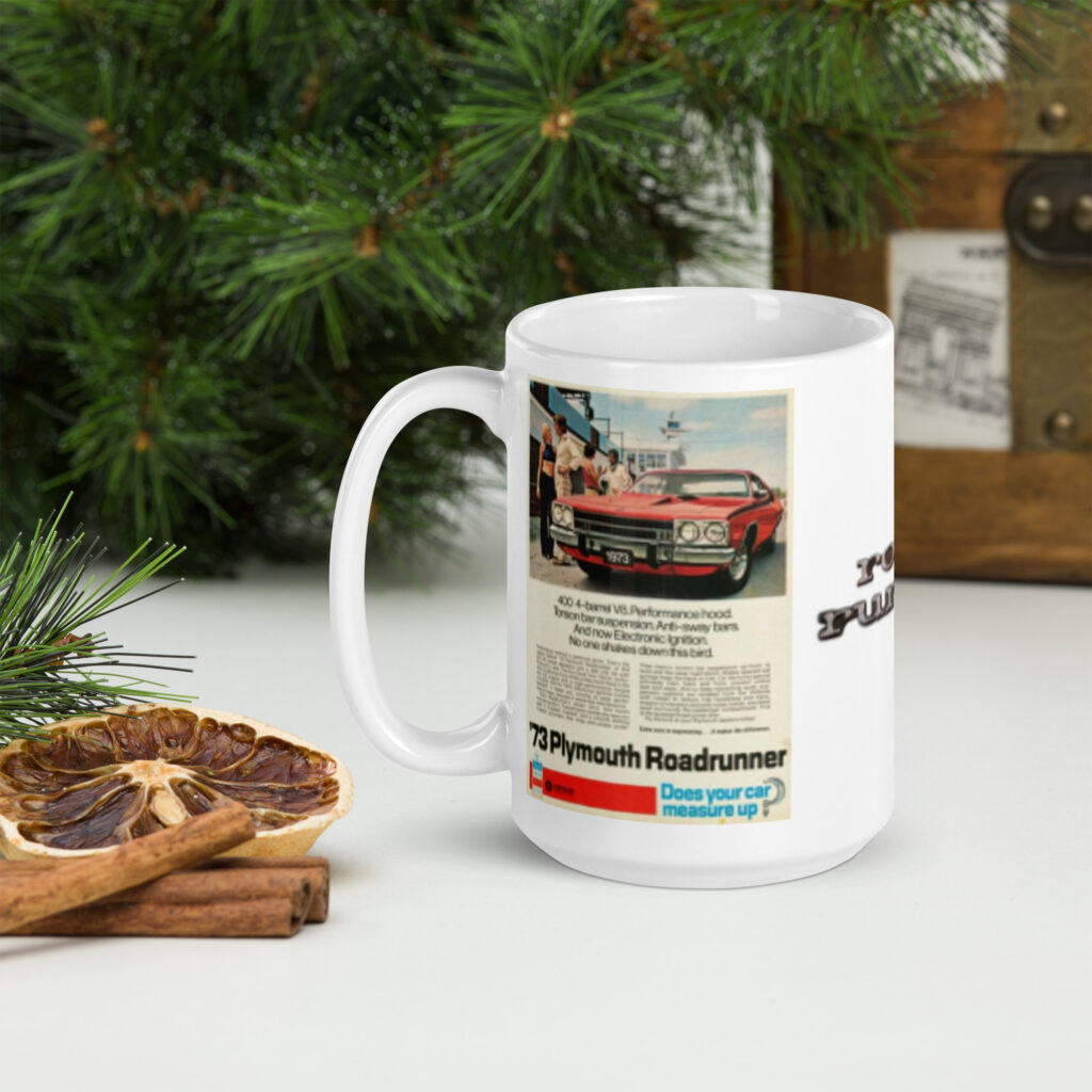 1973 Roadrunner Magazine Ad Coffee Mug Hood Parts 15OZ Diagram GTX Mopar 440 340