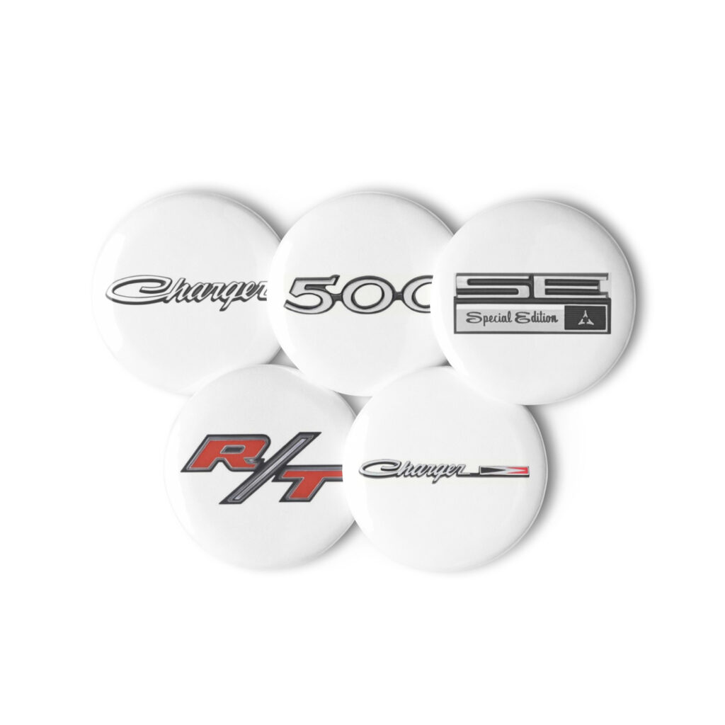 Set of 5 Mopar Pin Buttons Charger R/T 500 SE 66 67 68 69 70 71 72 73 74