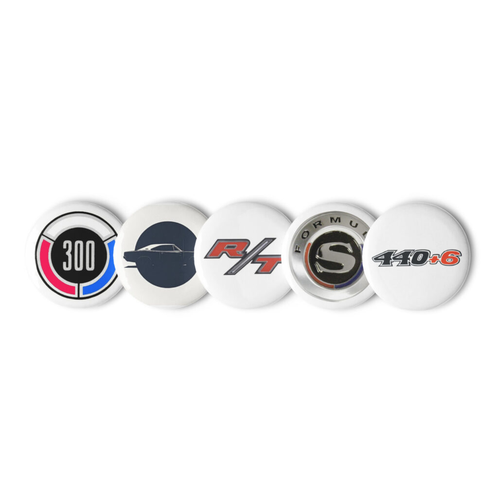 Set of 5 Mopar Pin Buttons Chrysler 300 440+6 Formula S 69 Charger Silouette R/T