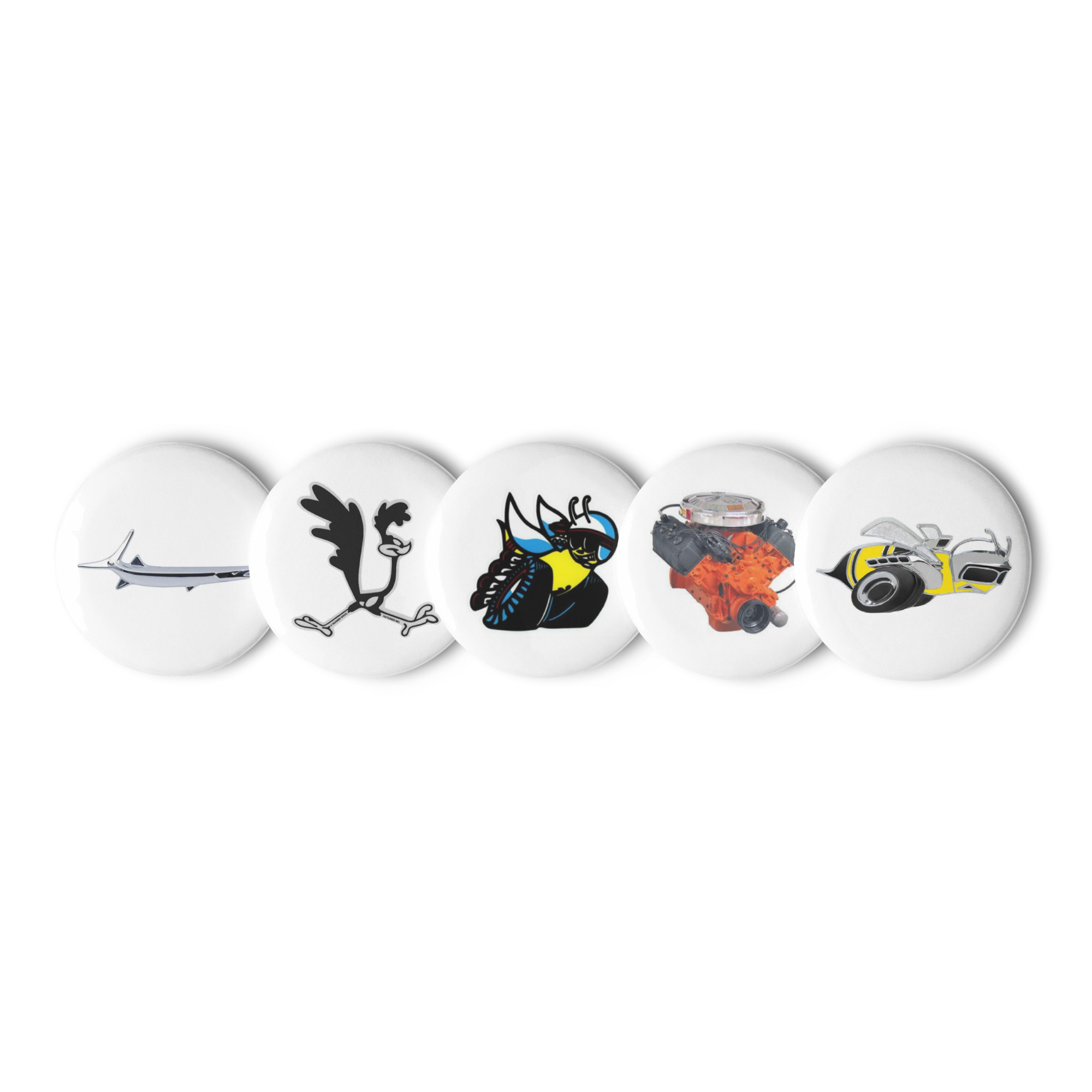 Set of 5 Mopar Pin Buttons Super Bee 68 Cuda Fish Scat Pack Roadrunner Hemi - Image 2