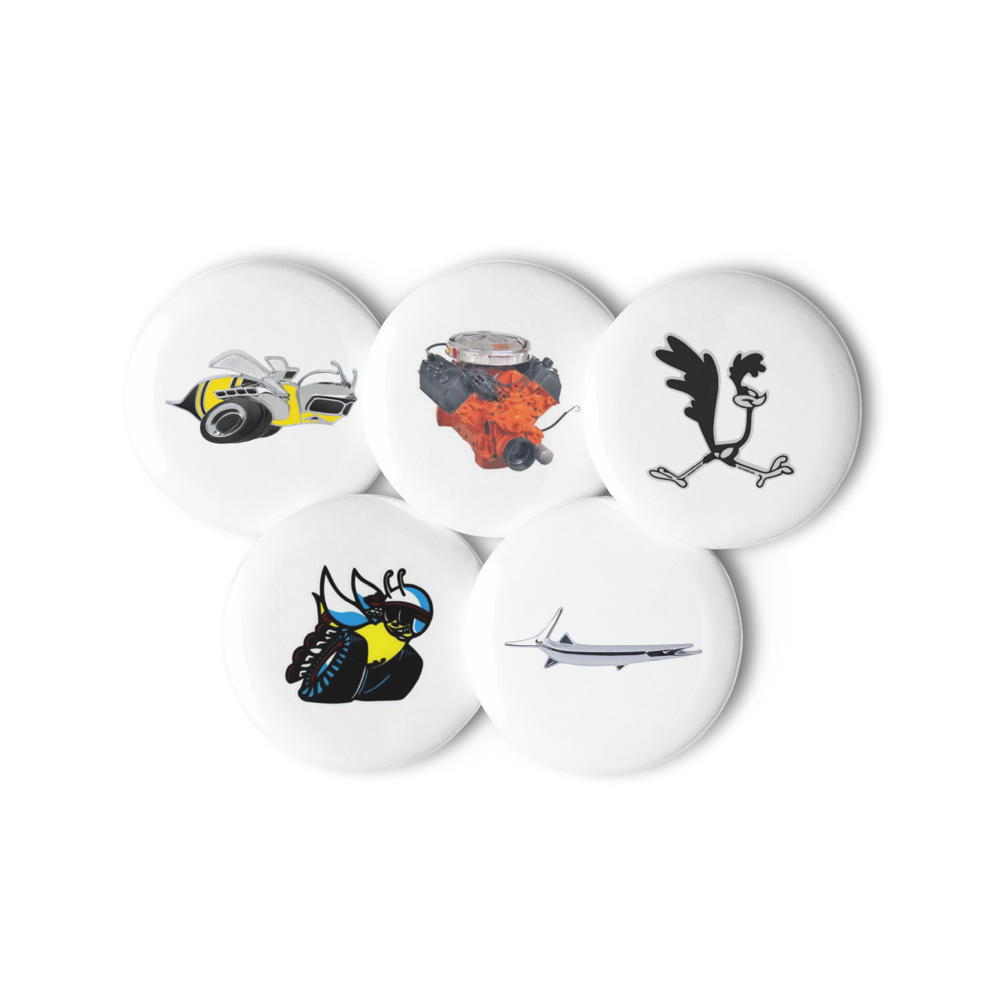 Set of 5 Mopar Pin Buttons Super Bee 68 Cuda Fish Scat Pack Roadrunner Hemi - Image 4