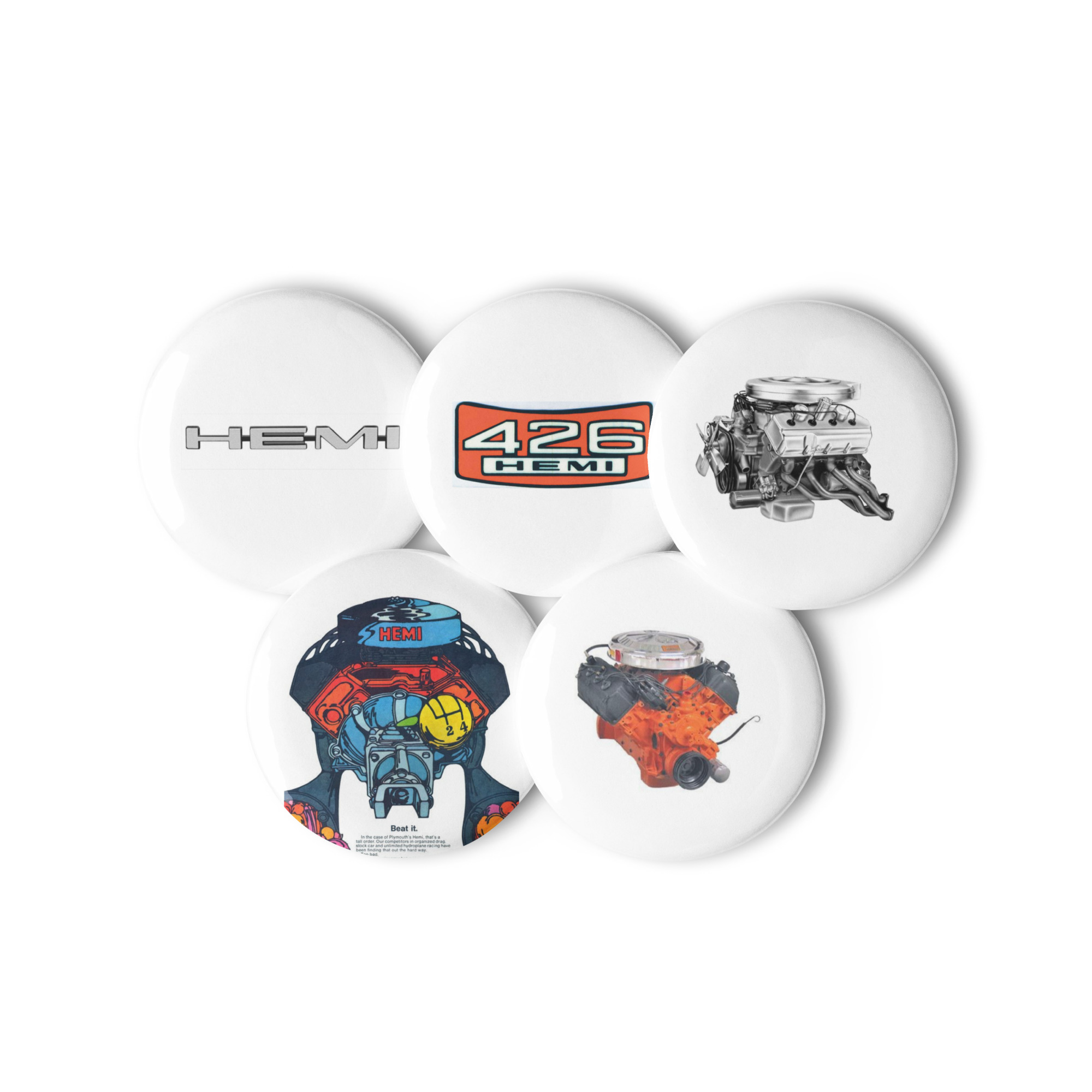 Set of 5 Mopar Pin Buttons 426 Hemi Nameplates Sales Images - Image 4