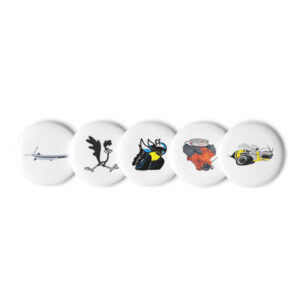Set of 5 Mopar Pin Buttons Super Bee 68 Cuda Fish Scat Pack Roadrunner Hemi