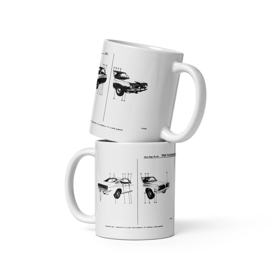 1969 Barracuda Formula S Mopar Factory Parts Diagram Mug 340 383 4 Speed
