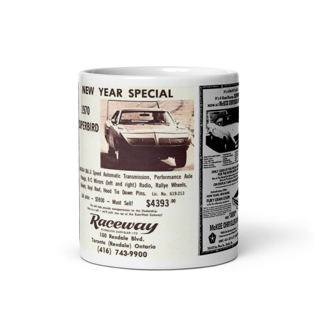 4 1970 Plymouth Superbird Newspaper Ads Coffee Mug 440 Hemi 440+6