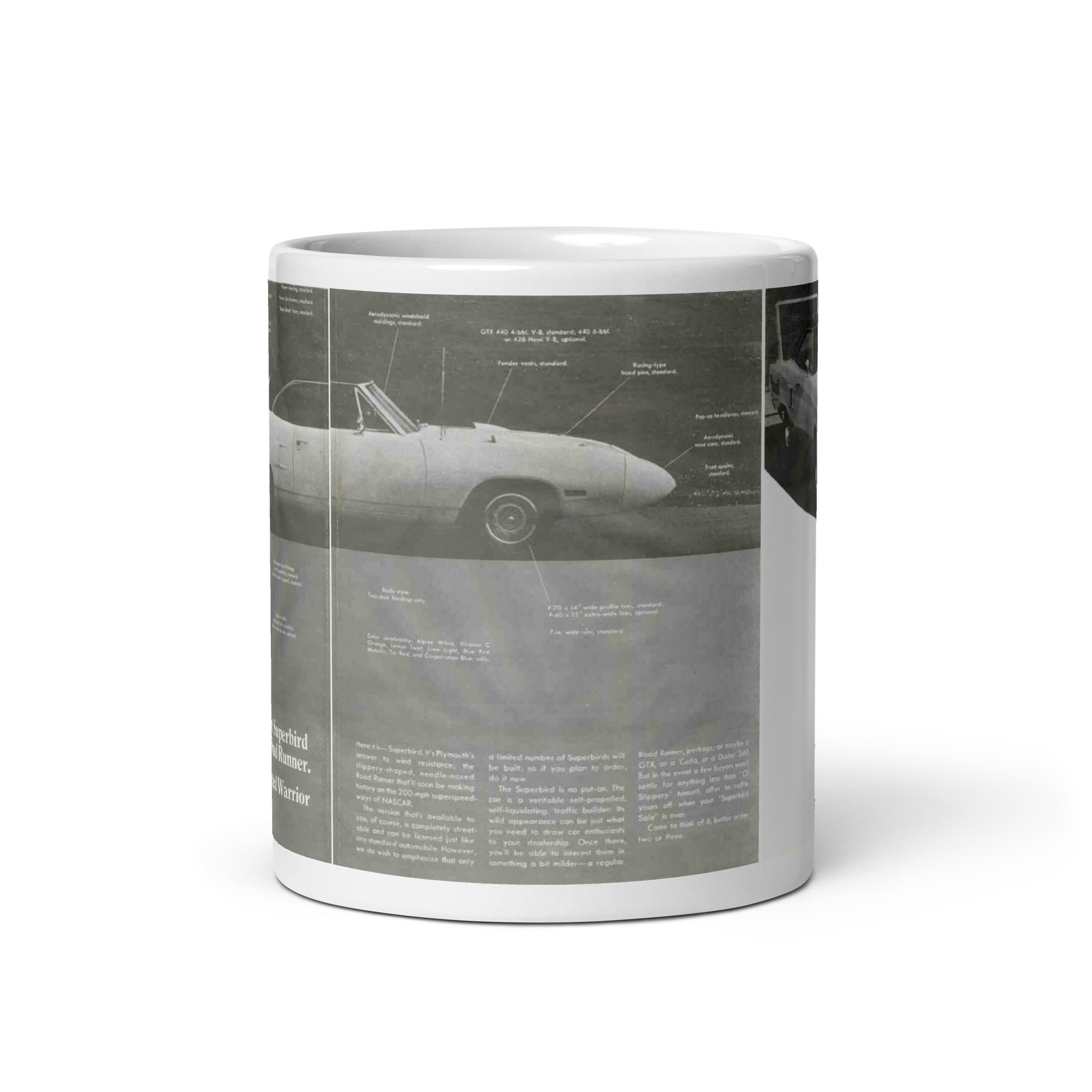 1970 Plymouth Superbird Sales Brochure Coffee Mug 426 Hemi 440 6BBL - Image 3