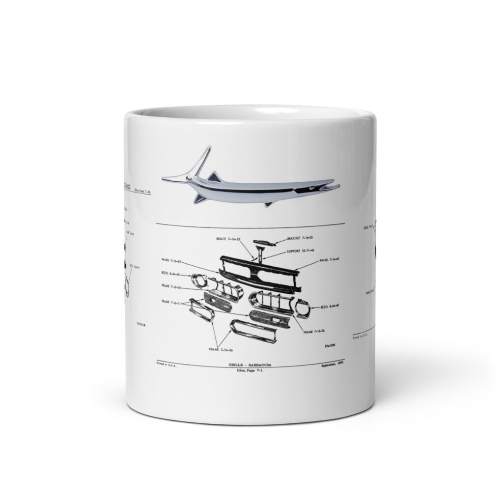 Blueprint of the Fish: 1967–1969 Plymouth Barracuda Factory Parts Grille Diagrams Mug (’Cuda, Formula S, 340, 383, 440, & HEMI)