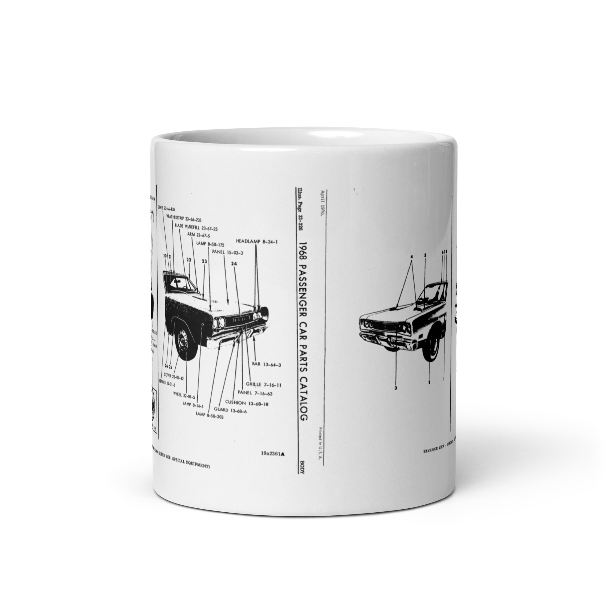 68 and 69 Dodge Super Bee Exterior View Factory Parts Diagram Coffee Mug - Image 3