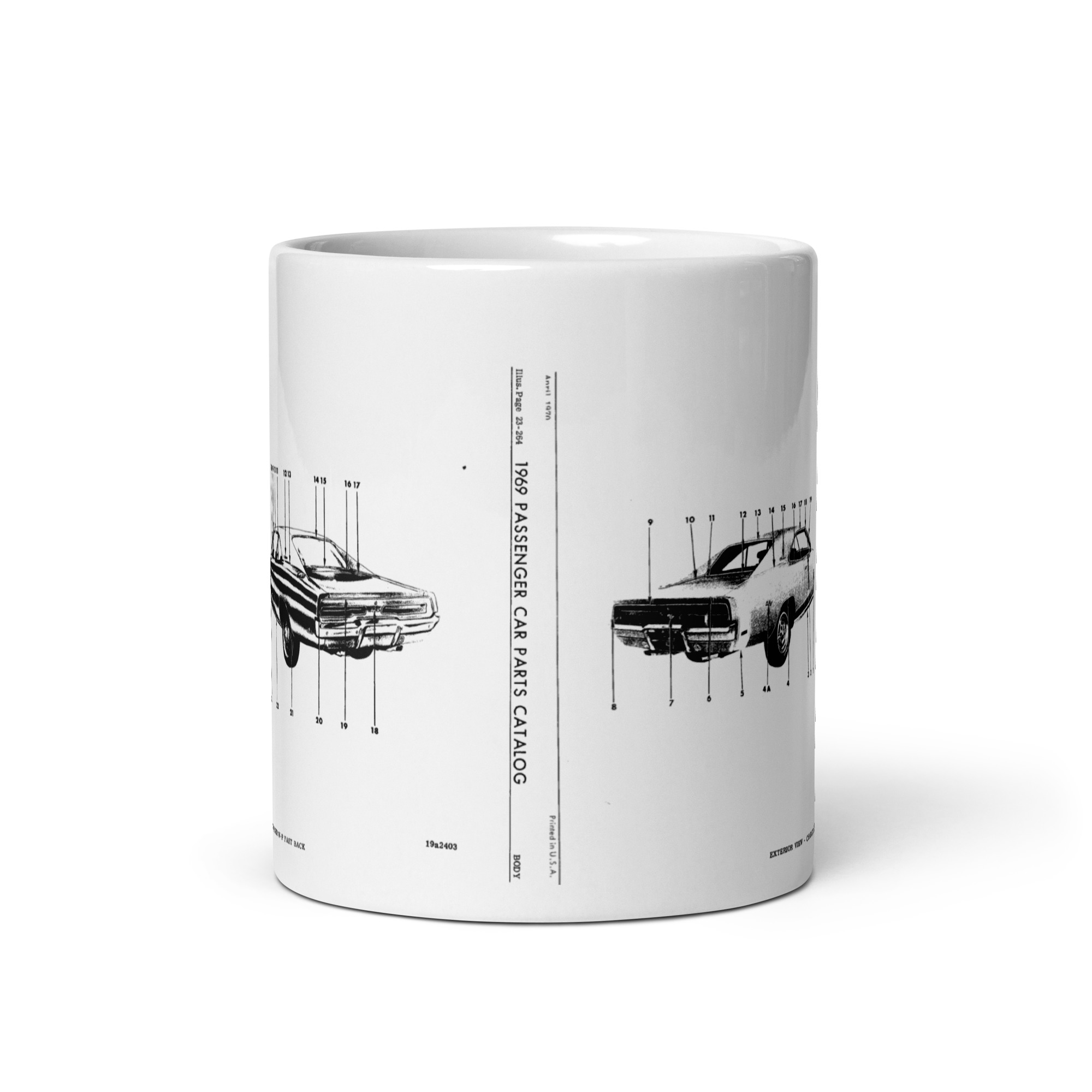 69 Dodge Charger Exterior View Factory Parts Diagram Coffee Mug and R/T - Image 3