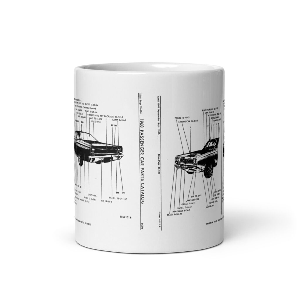68 Roadrunner Exterior View Factory Parts Diagram Coffee Mug Post & Hardtop
