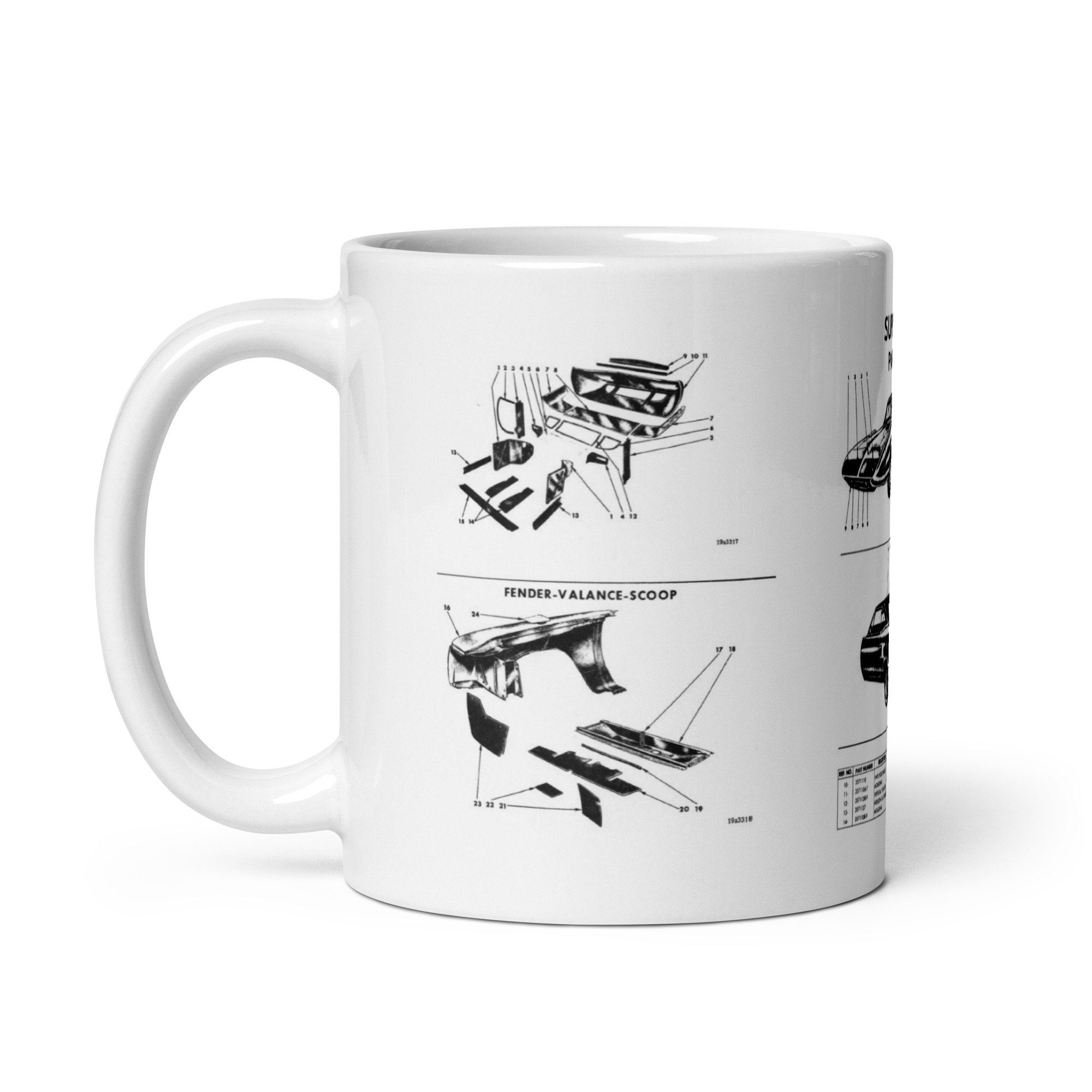 1970 Plymouth Superbird Parts Diagrams Coffee Mug 426 Hemi 440+6 Mopar 440 + 6 - Image 3