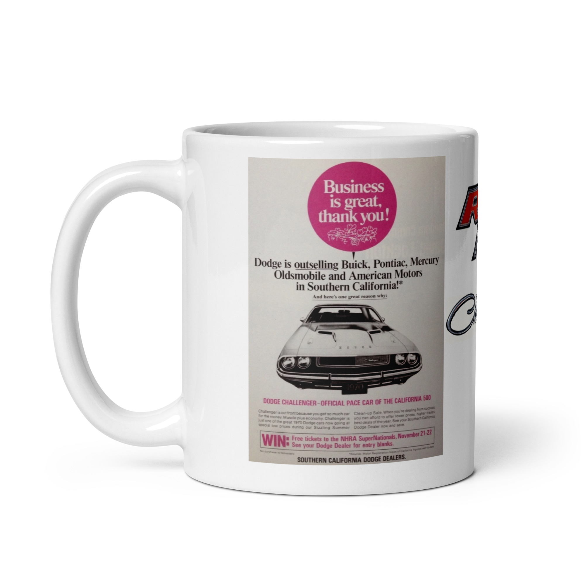 70 California Challenger Ads Crenshaw Dodge Coffee Mug 383 440 Six Pack 426 Hemi - Image 3
