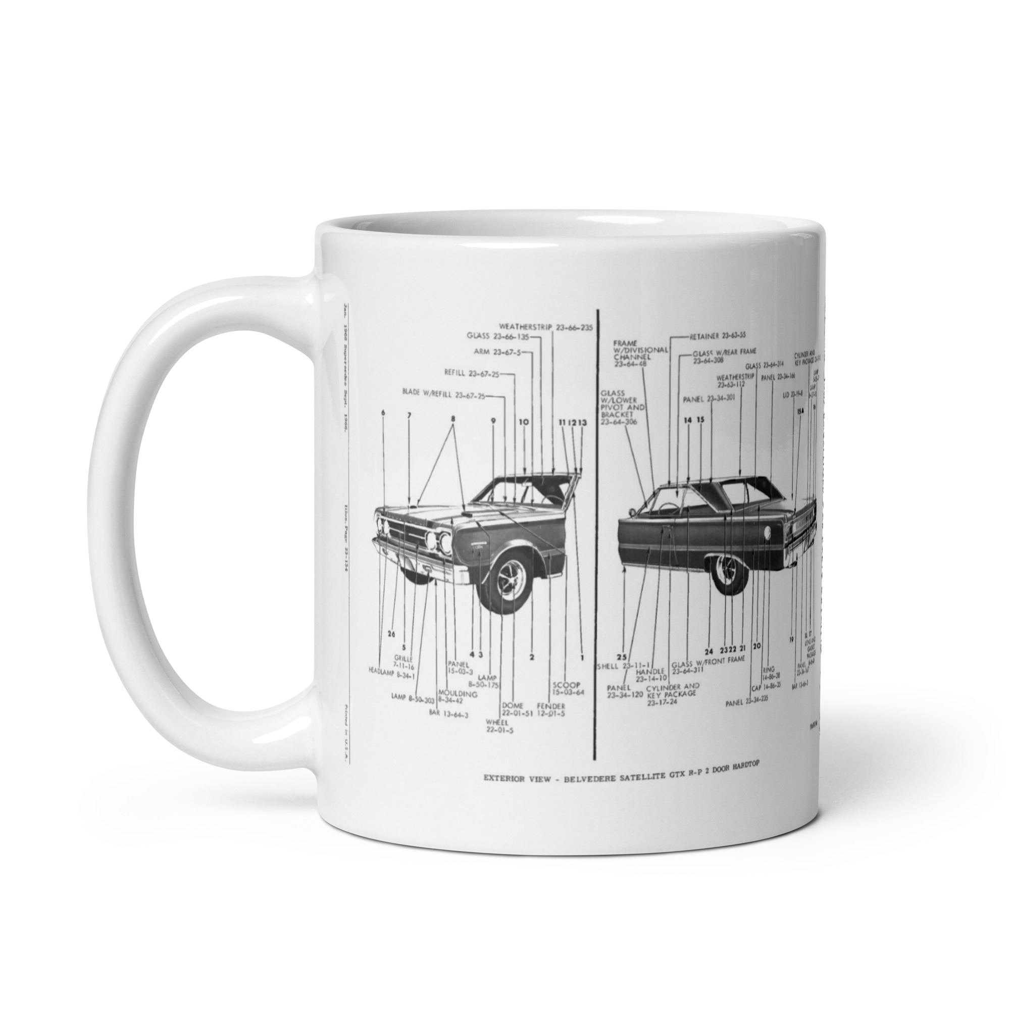1967 GTX Mopar Parts Manual Exterior Illustration Coffee Mug Hardtop Convertible - Image 3
