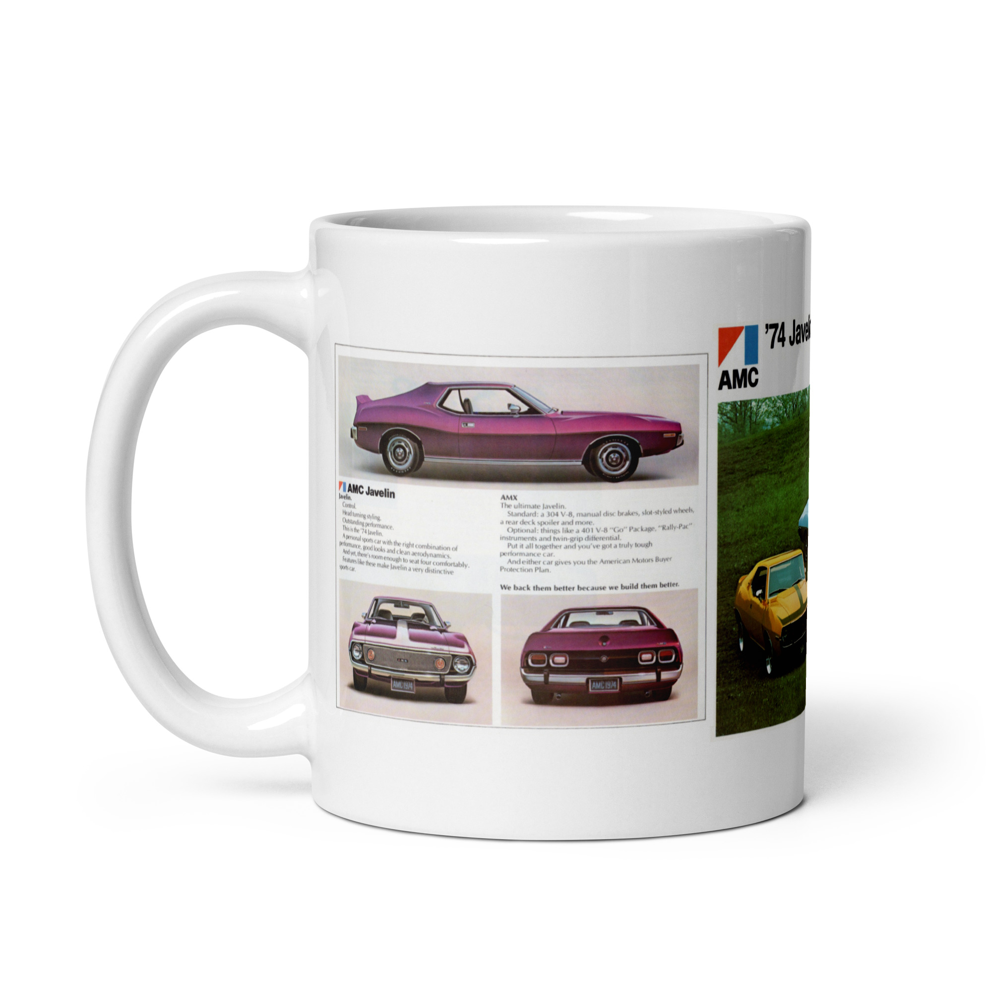 1974 AMC Javelin AMX Sales Brochure Coffee Mug 360 401 Hurst 4 Speed - Image 3