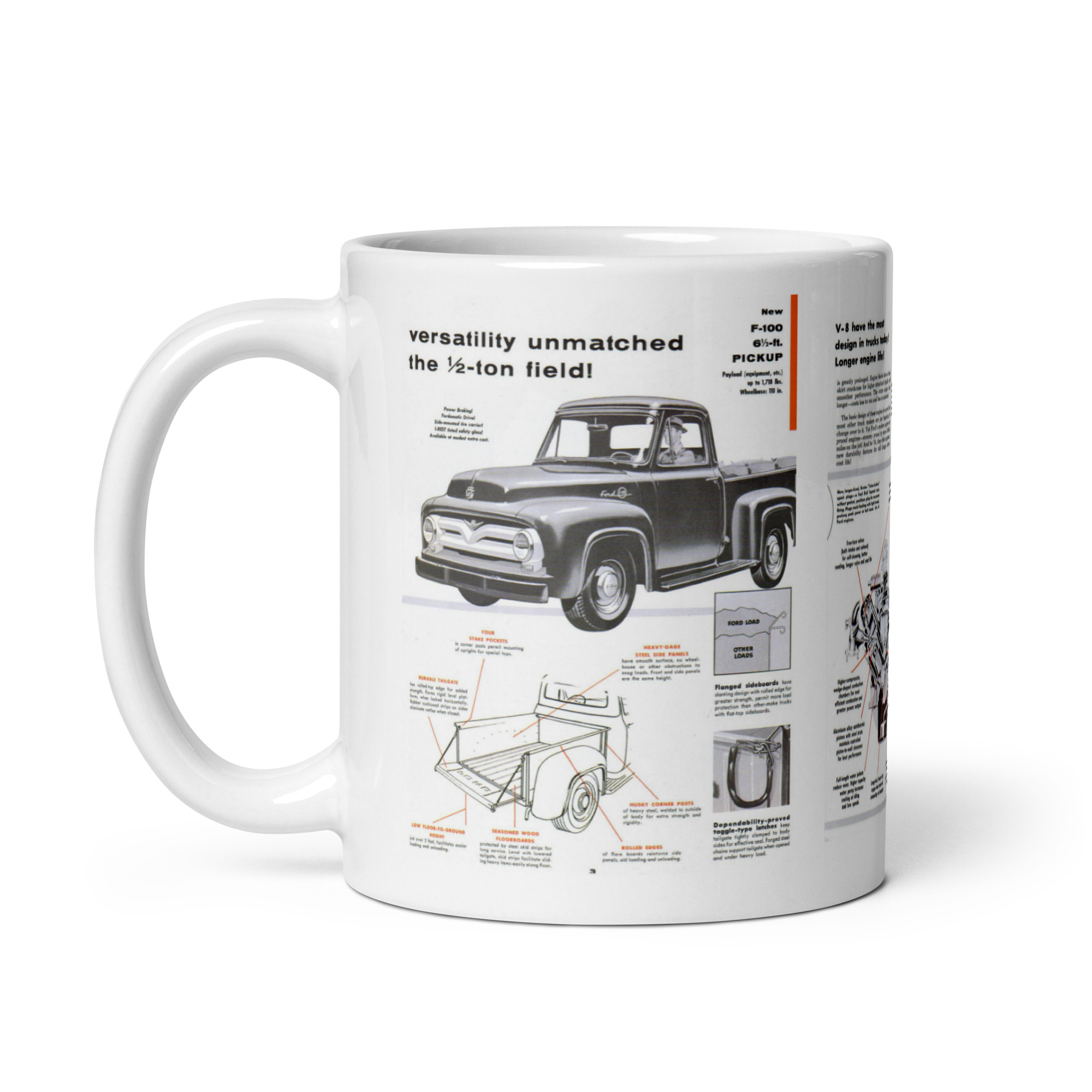 1955 Ford F100 Pickup Sales Brochure Coffee Mug F-100 Stepside 55 - Image 3