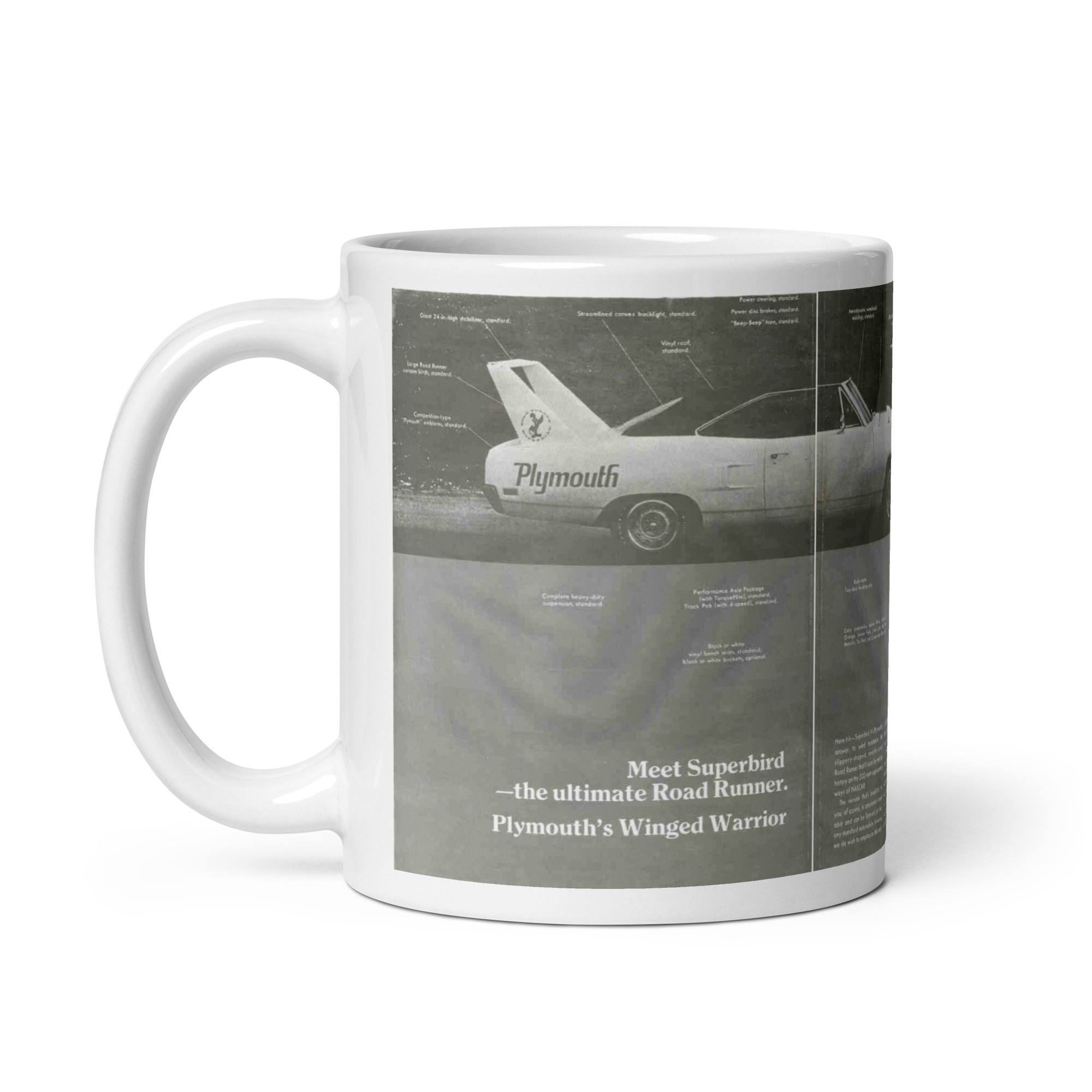 1970 Plymouth Superbird Sales Brochure Coffee Mug 426 Hemi 440 6BBL - Image 2