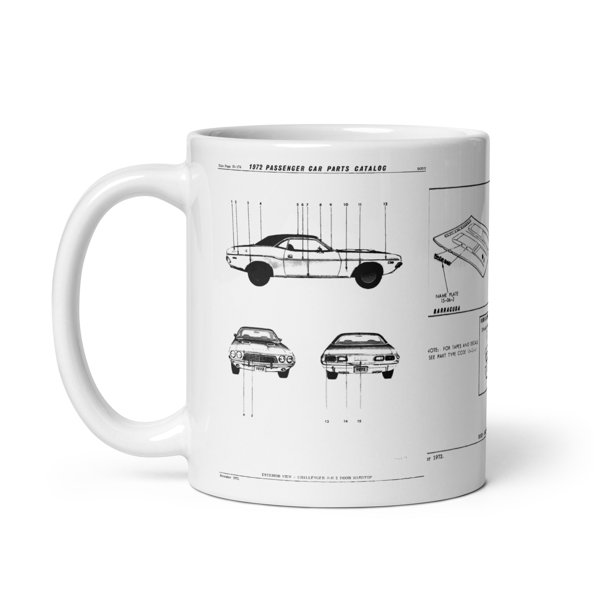 72 Cuda Challenger Exterior Factory Parts Diagrams Coffee Mug Hoods 340 - Image 3