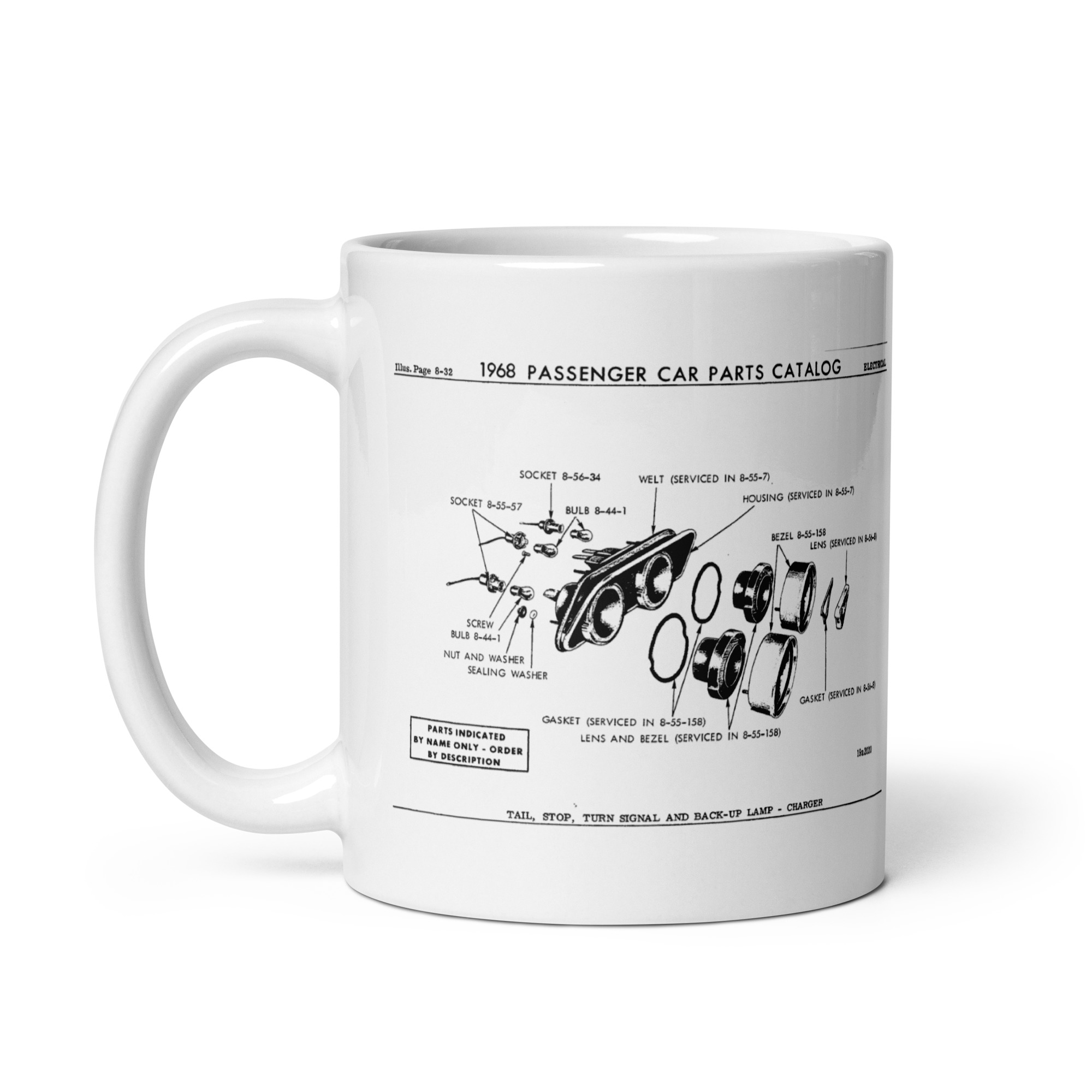 68 Dodge Charger Headlamp and Taillamp Factory Parts Diagram Coffee Mug R/T - Image 2