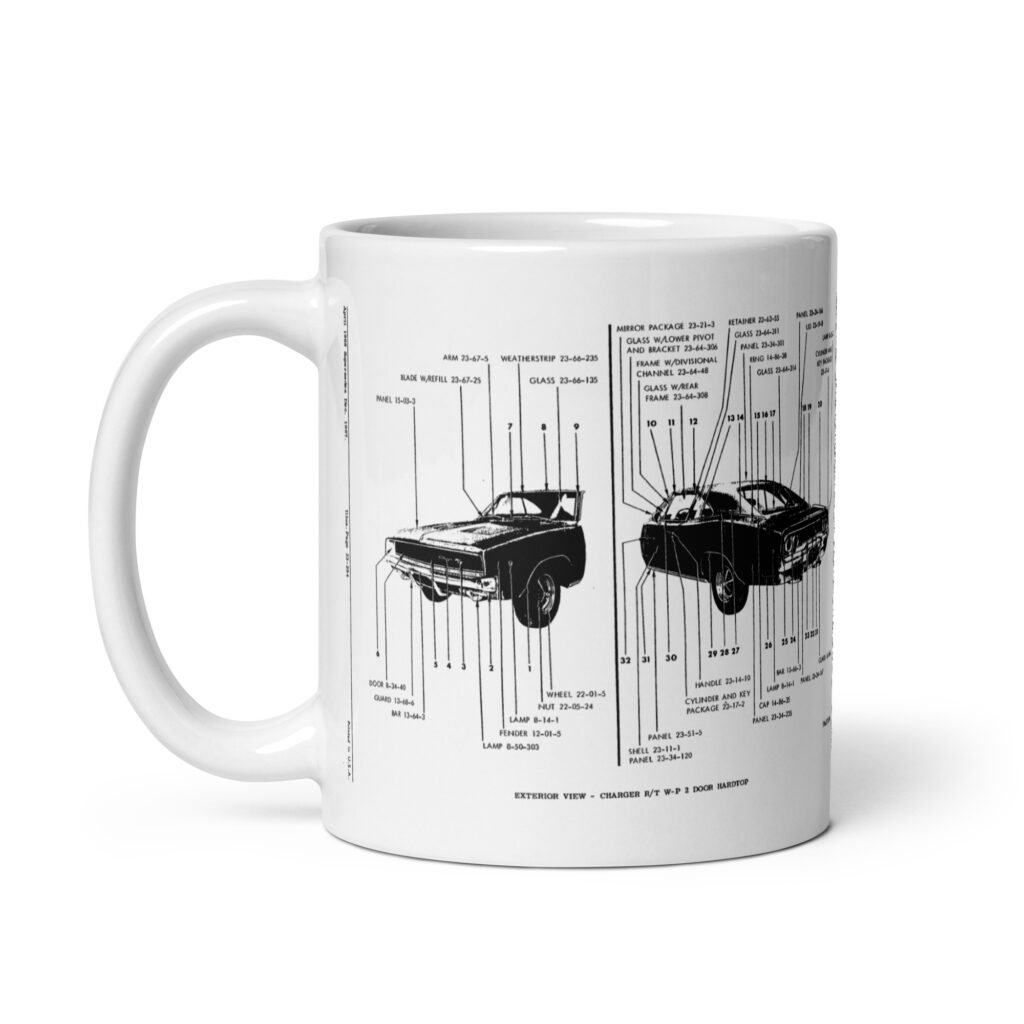 68 Dodge Charger Exterior View Factory Parts Diagram Coffee Mug Also R/T
