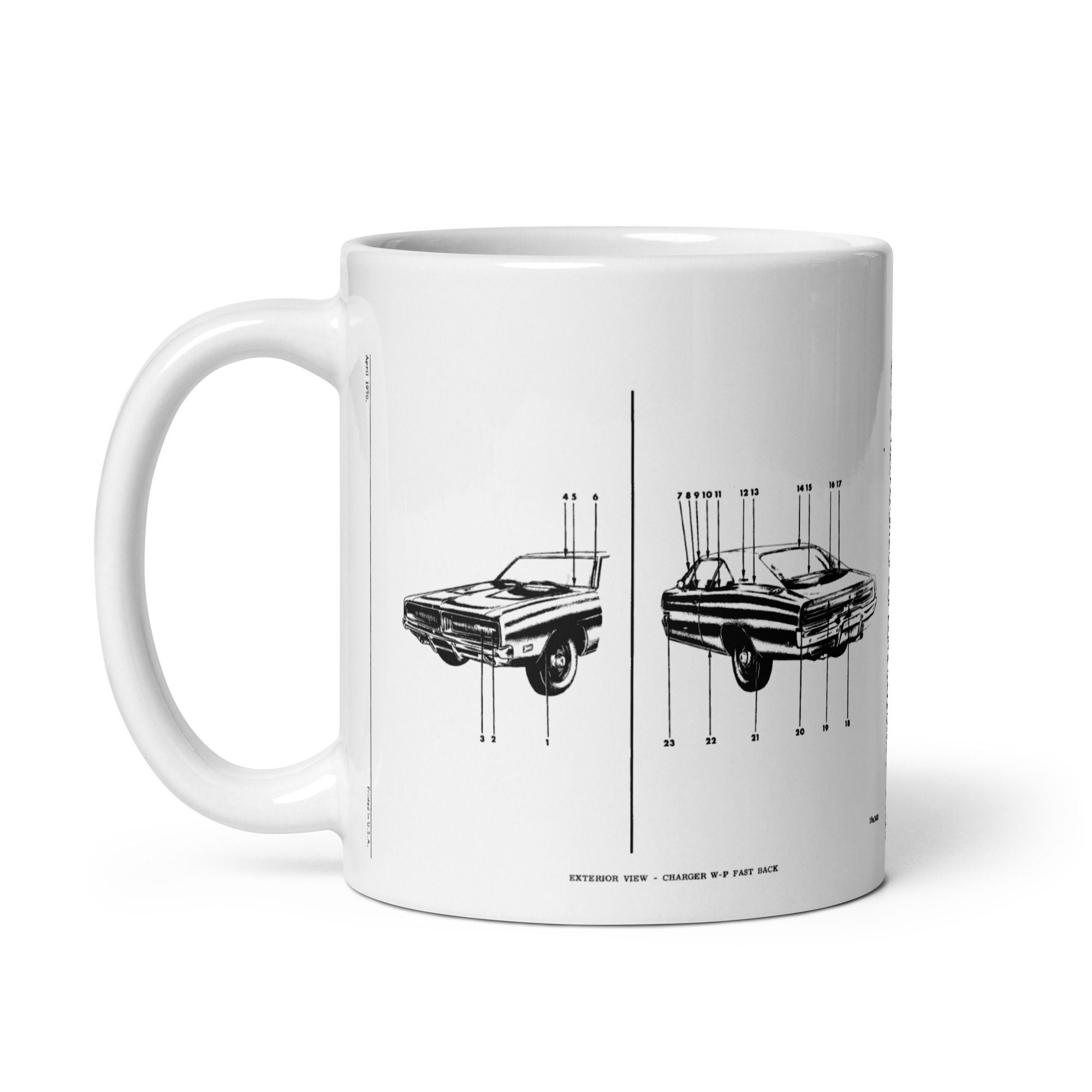 69 Dodge Charger Exterior View Factory Parts Diagram Coffee Mug and R/T - Image 2