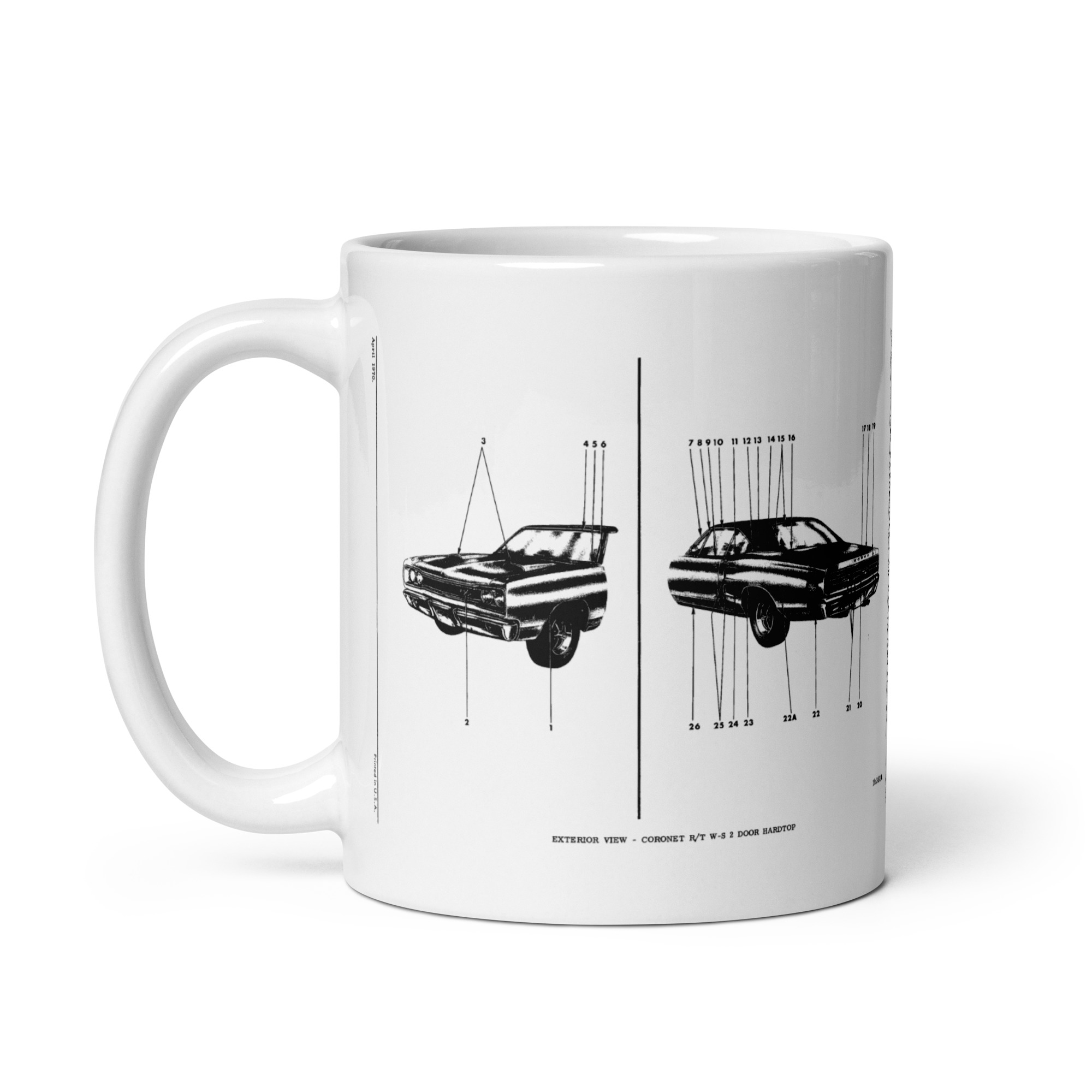 69 Dodge Coronet R/T Exterior View Factory Parts Diagram Coffee Mug Convertible - Image 2