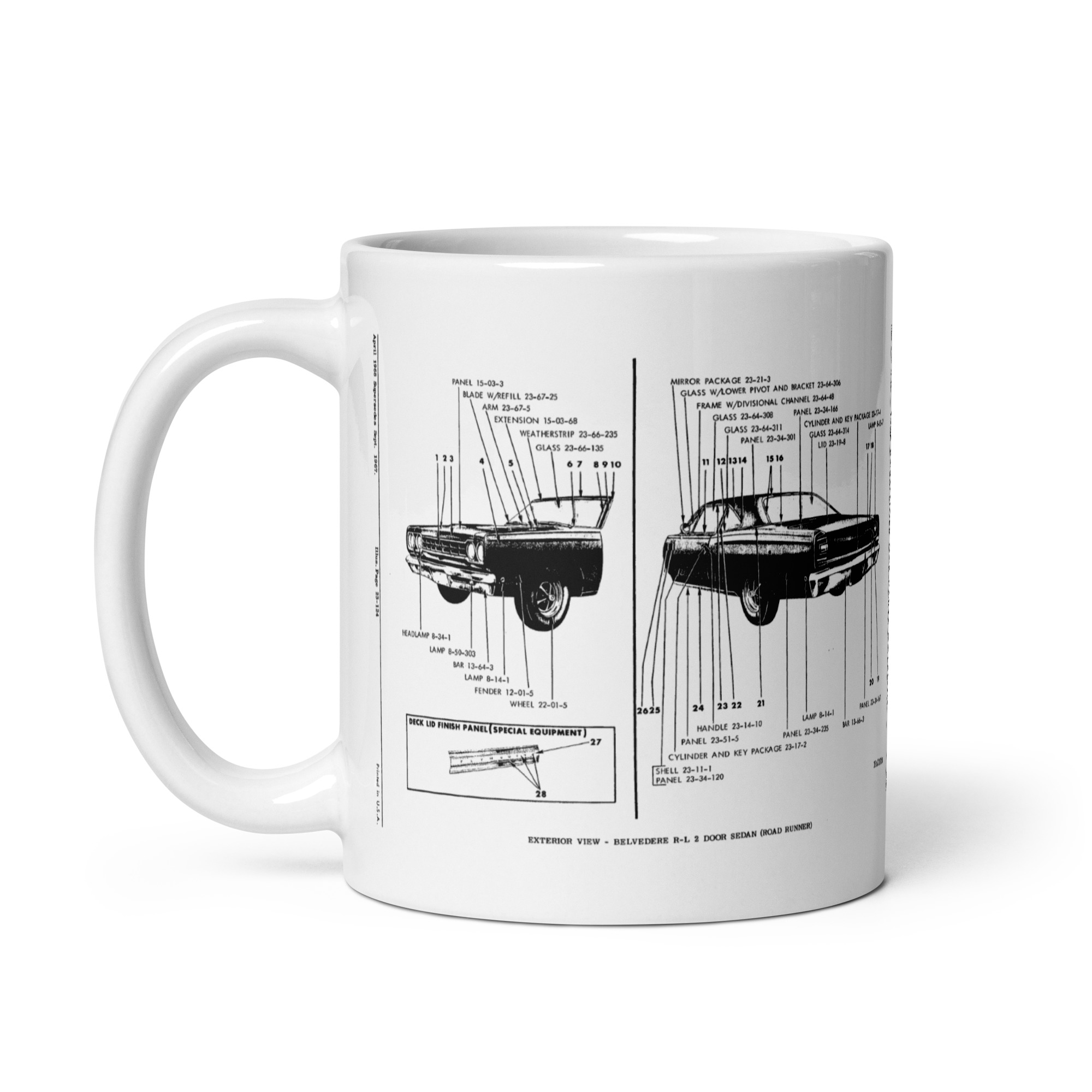 68 Roadrunner Exterior View Factory Parts Diagram Coffee Mug Post & Hardtop - Image 3