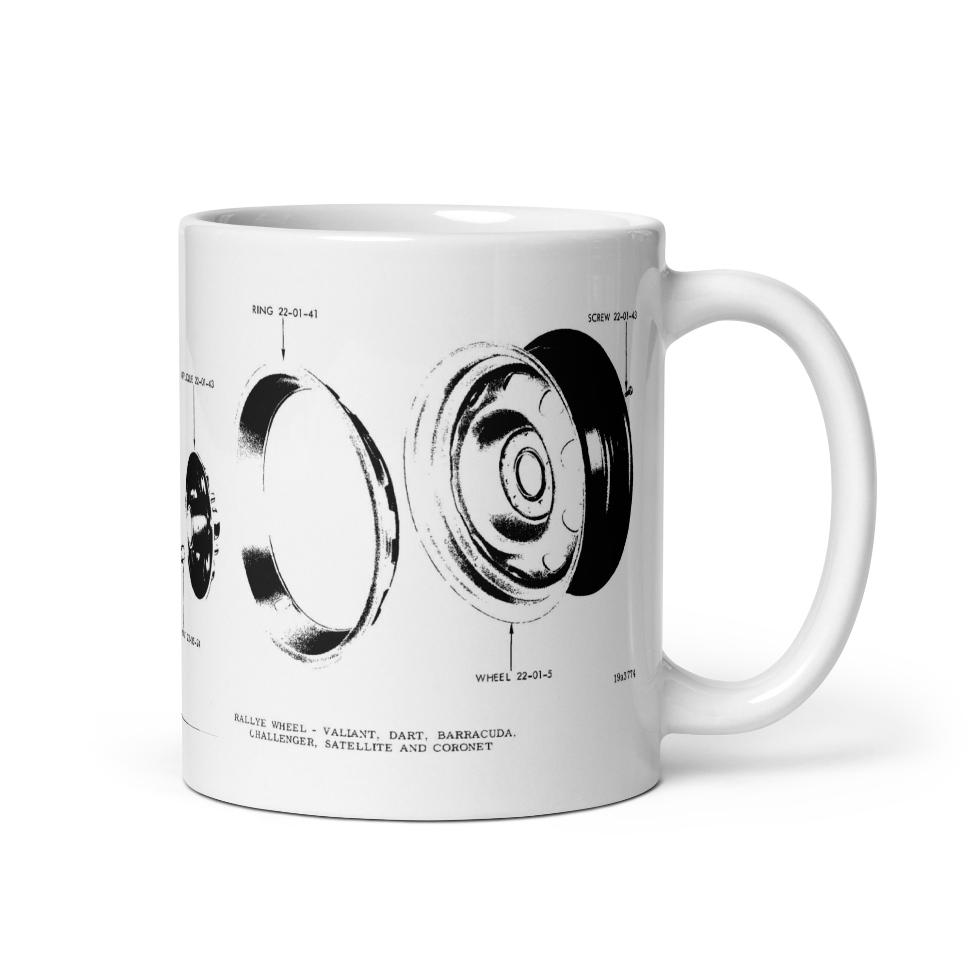 Mopar Rallye Wheel Coffee Mug Magnum 500 69 70 Parts Book Diagrams Bee GTX Dart - Image 2