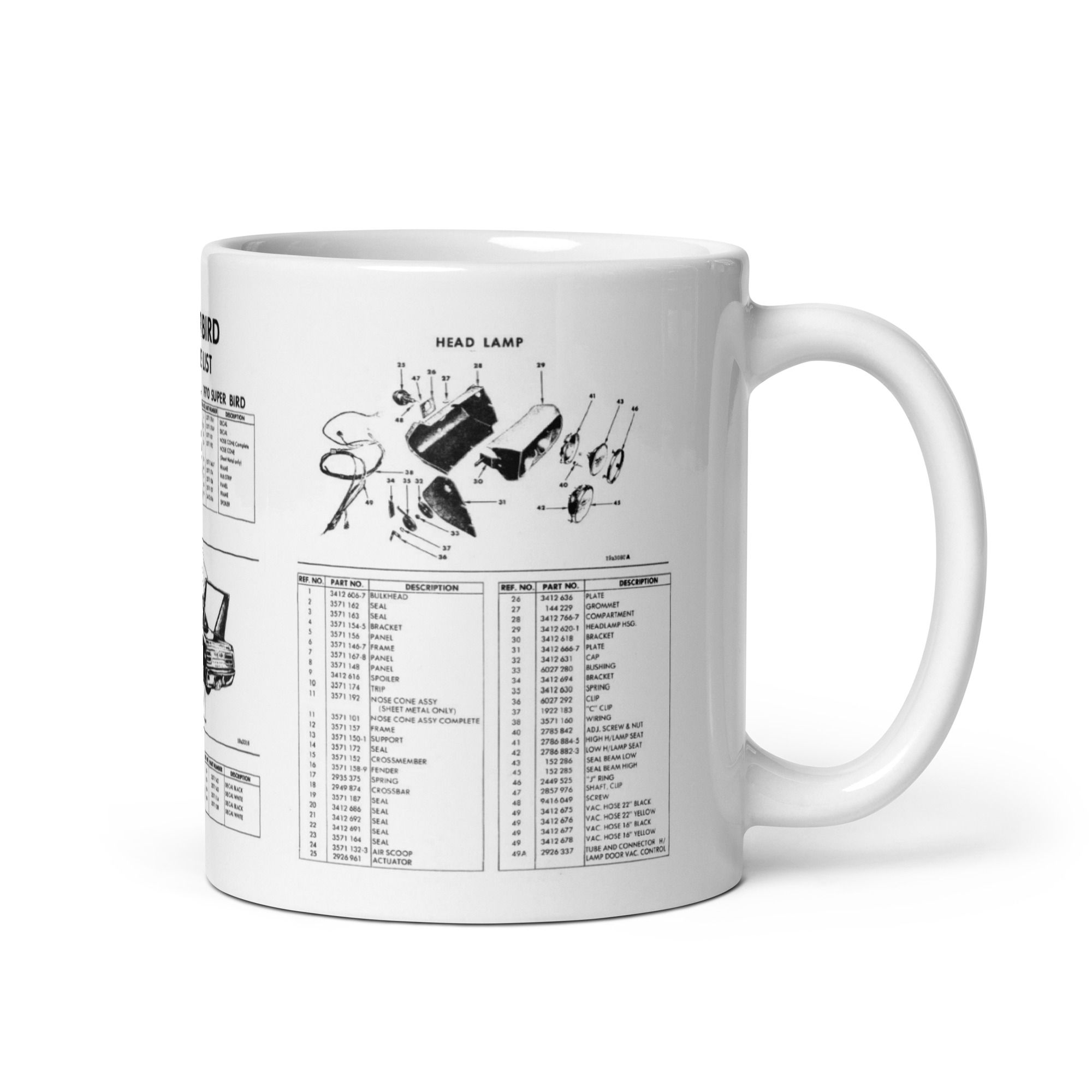1970 Plymouth Superbird Parts Diagrams Coffee Mug 426 Hemi 440+6 Mopar 440 + 6 - Image 2