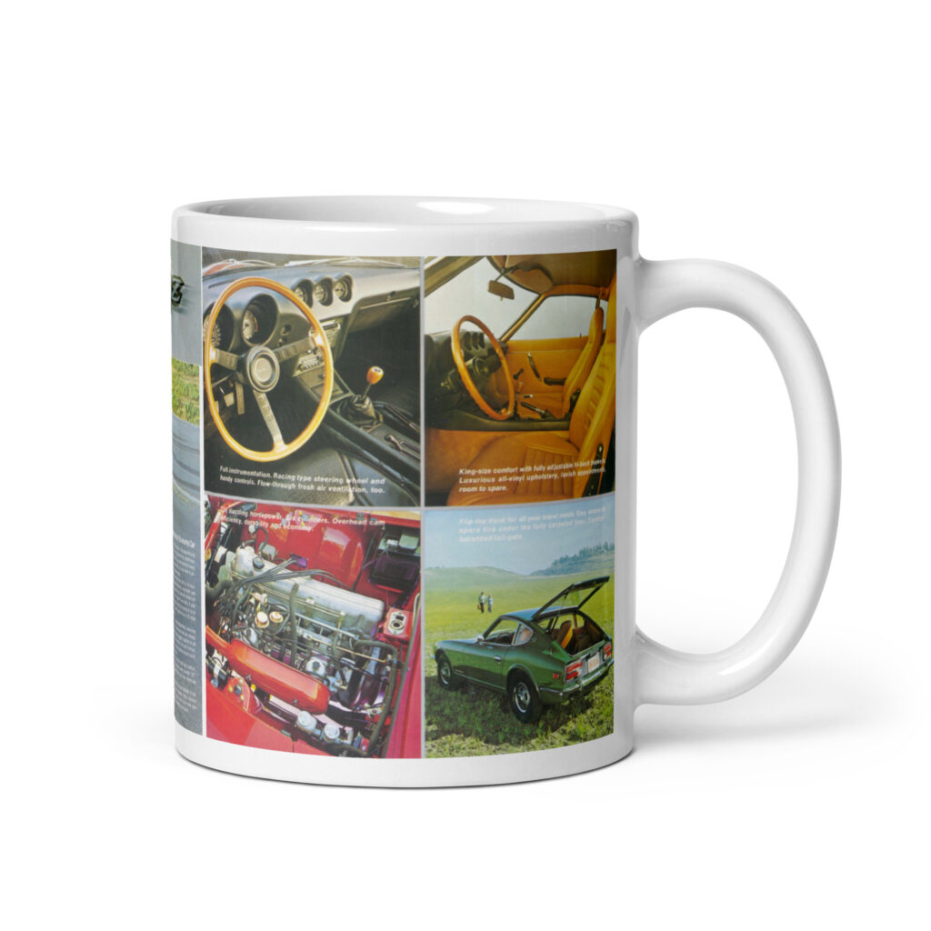 Vintage 1970 Datsun 240Z S30 First-Year US Showroom Brochure Mug Fairlady