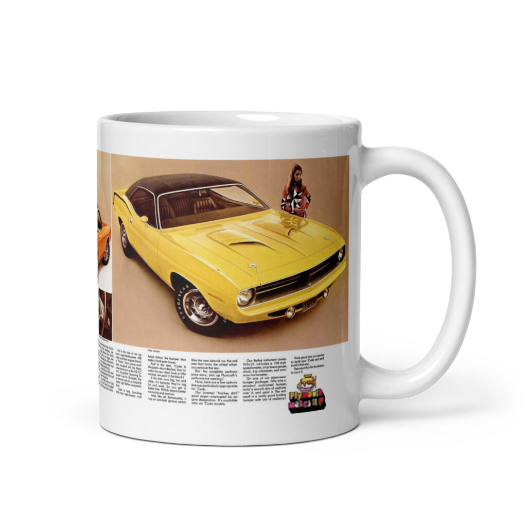 1970 'Cuda By Plymouth Sales Brochure Coffee Mug 340 383 440+6 426 Hemi A833 727