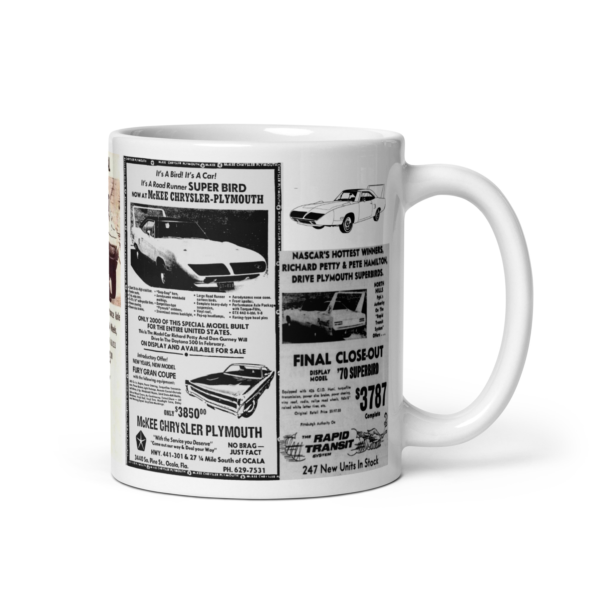 4 1970 Plymouth Superbird Newspaper Ads Coffee Mug 440 Hemi 440+6 - Image 2