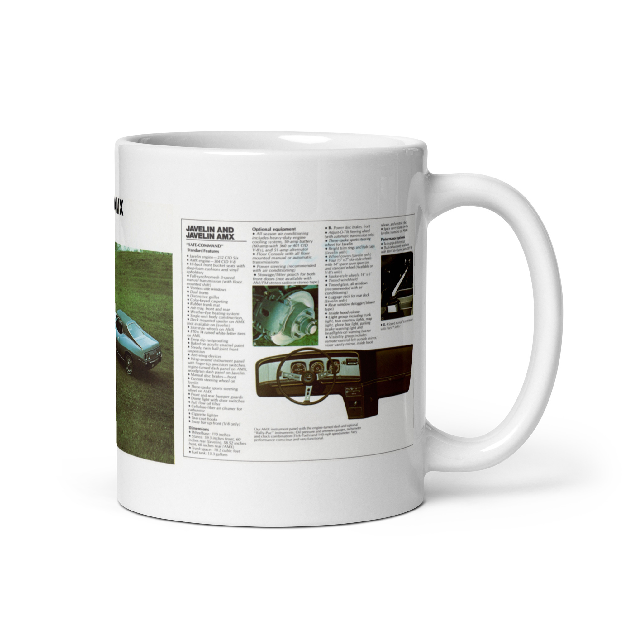 1974 AMC Javelin AMX Sales Brochure Coffee Mug 360 401 Hurst 4 Speed - Image 2
