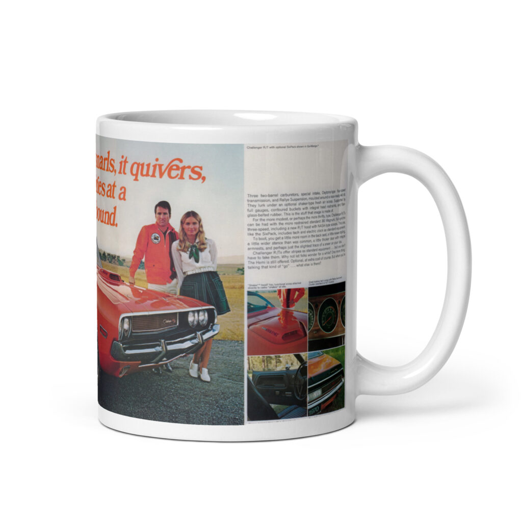 Track-Bred Aggression: 1970 Dodge Challenger R/T Sales Brochure Mug 440 Six Pack & Shaker
