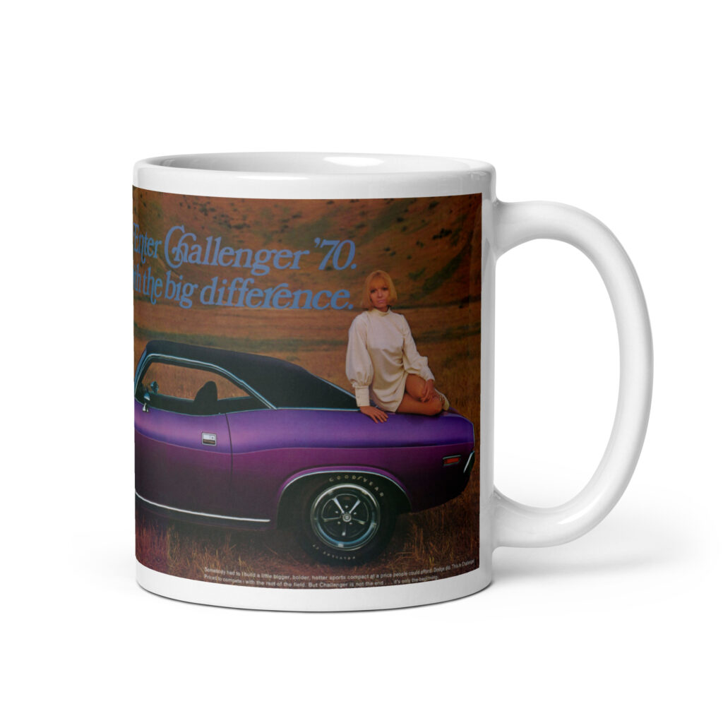 Birth of an E-Body Icon: 1970 Dodge Challenger Base Sales Brochure Mug Plum Crazy