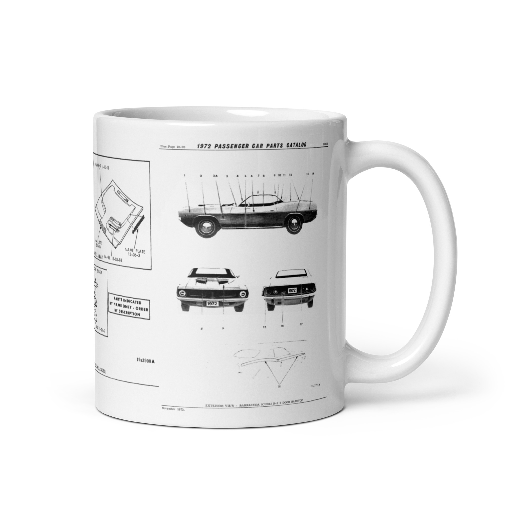 72 Cuda Challenger Exterior Factory Parts Diagrams Coffee Mug Hoods 340 - Image 2