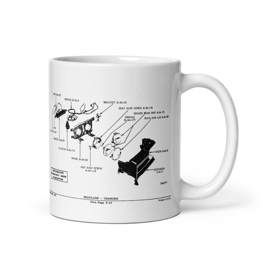 68 Dodge Charger Headlamp and Taillamp Factory Parts Diagram Coffee Mug R/T