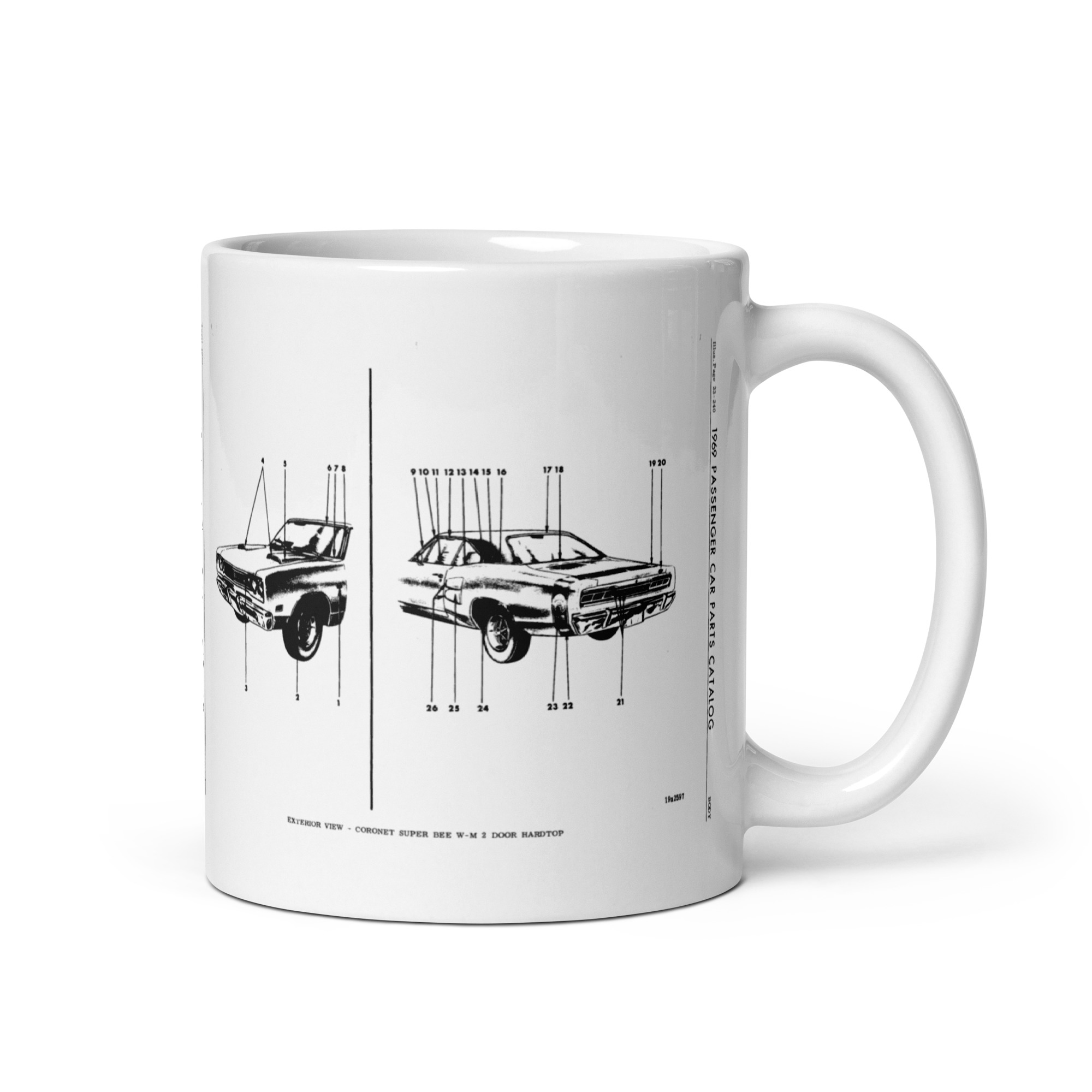 68 and 69 Dodge Super Bee Exterior View Factory Parts Diagram Coffee Mug - Image 2