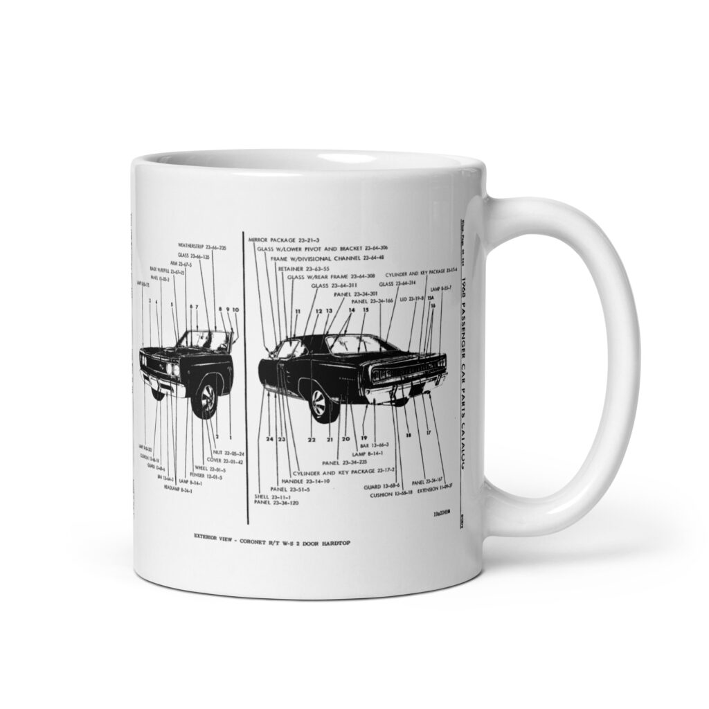 1968 Dodge Coronet R/T Exterior View Factory Parts Diagram Coffee Mug Convertible
