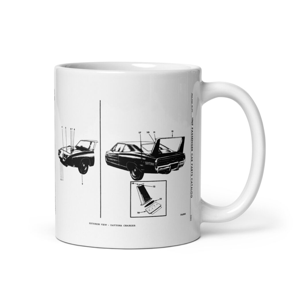 69 Dodge Charger 500 and Daytona Exterior View Factory Parts Diagram Coffee Mug
