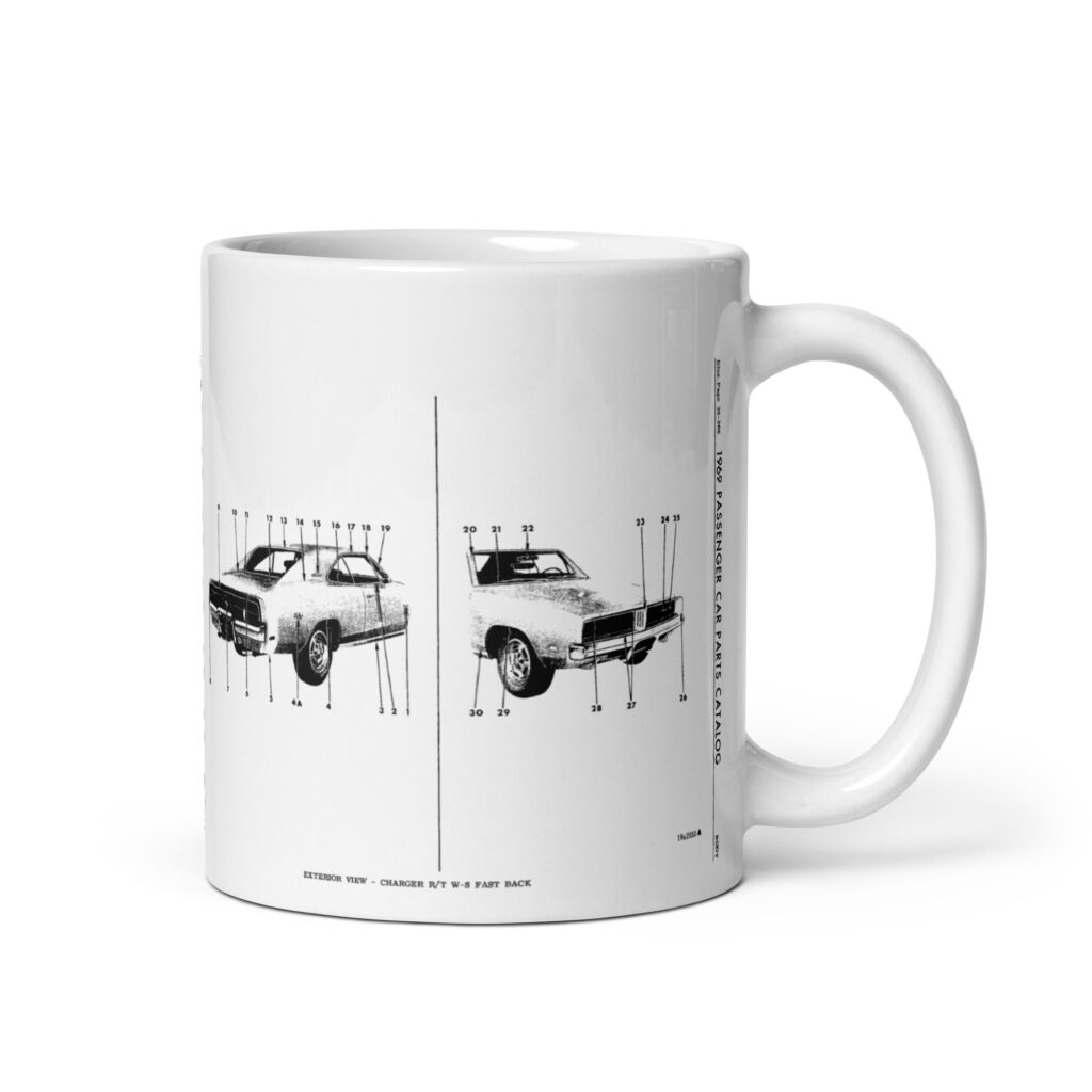 69 Dodge Charger Exterior View Factory Parts Diagram Coffee Mug and R/T