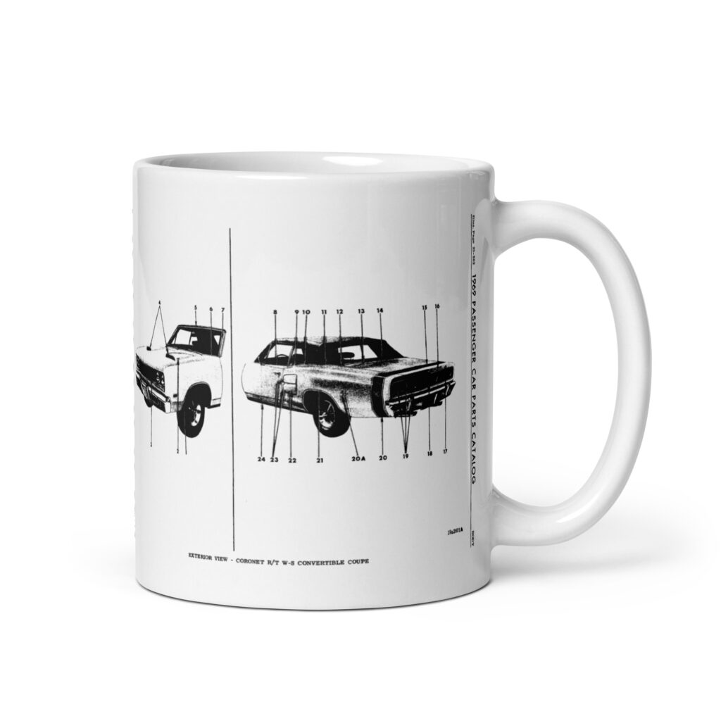 69 Dodge Coronet R/T Exterior View Factory Parts Diagram Coffee Mug Convertible