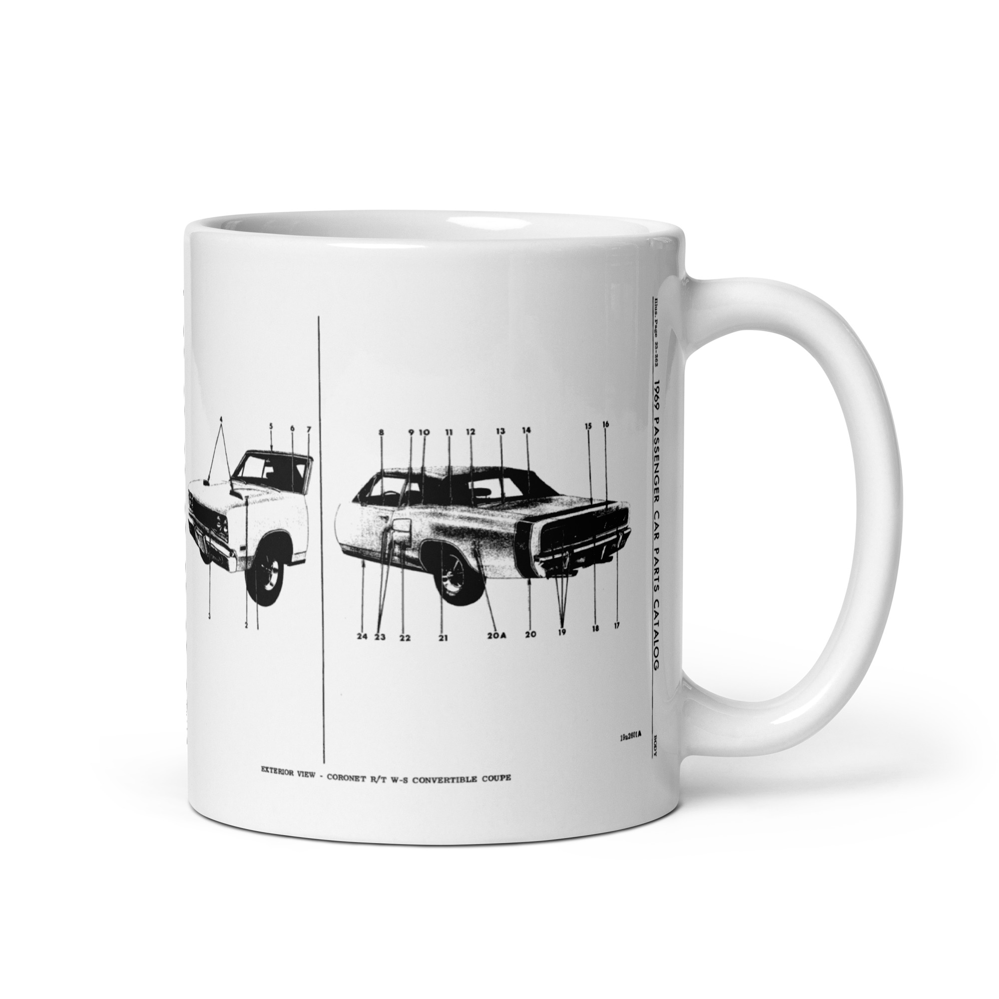 69 Dodge Coronet R/T Exterior View Factory Parts Diagram Coffee Mug Convertible