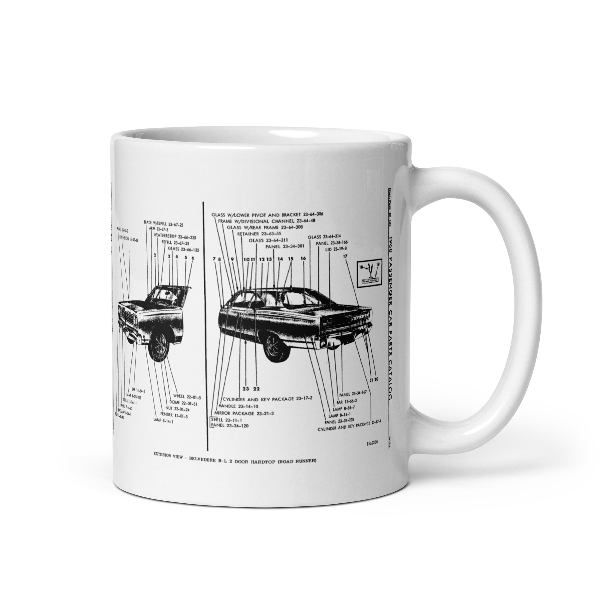 68 Roadrunner Exterior View Factory Parts Diagram Coffee Mug Post & Hardtop - Image 2
