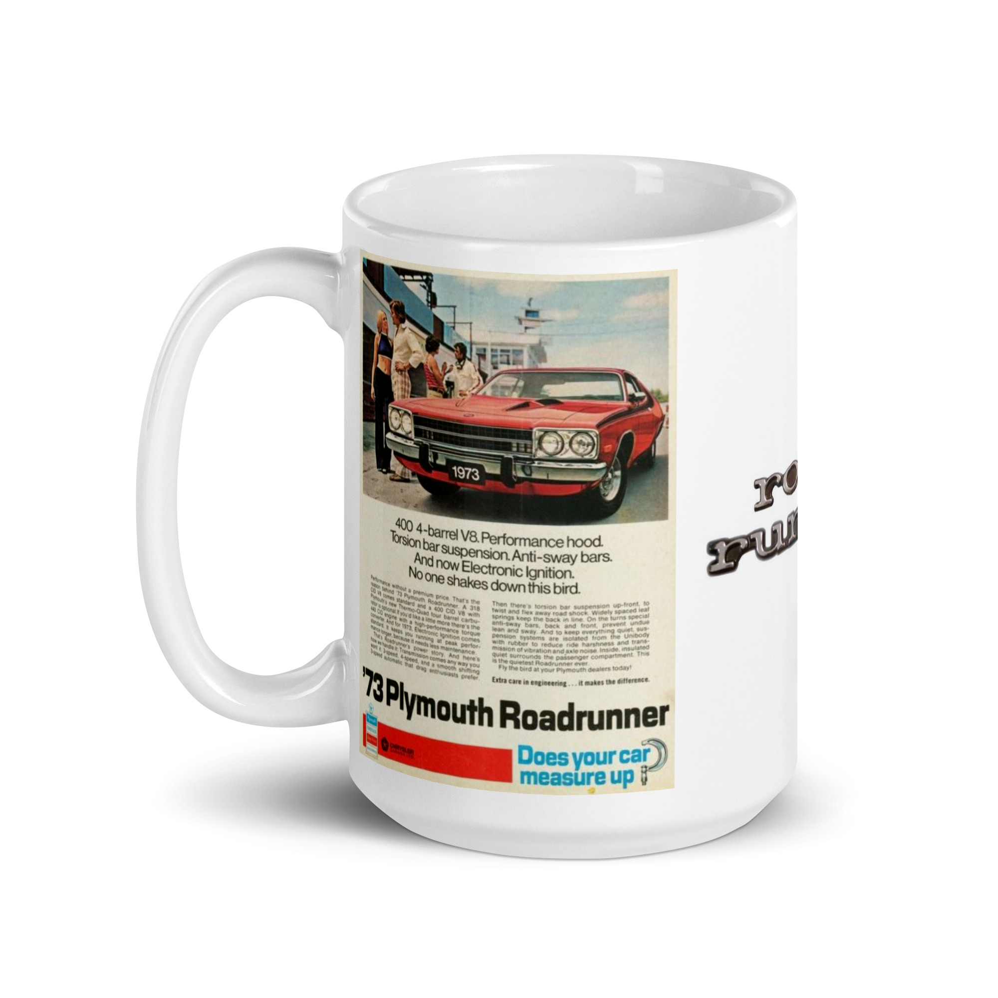 73 Roadrunner Magazine Ad Coffee Mug Hood Parts 15OZ Diagram GTX Mopar 440 340 - Image 3