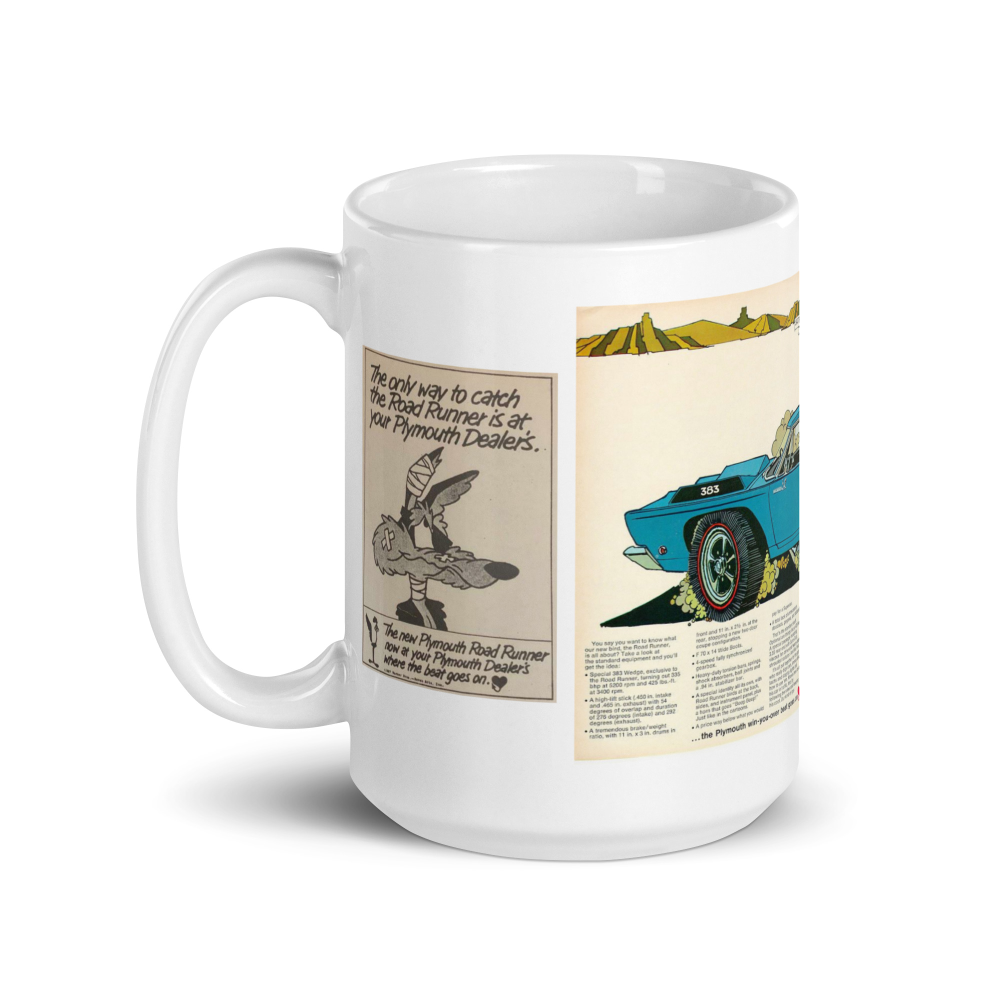 68 Roadrunner 3 Ad Coffee Mug Plymouth Coyote Hemi 383 426 1968 4 speed A833 727 - Image 2