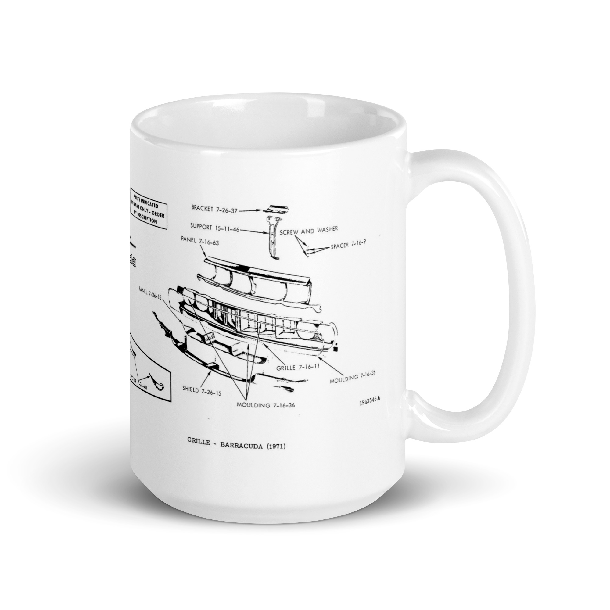 71 Cuda Grille Diagram Parts Book Coffee Mug 'Cuda 1971 Hemicuda 440+6 Mopar - Image 3